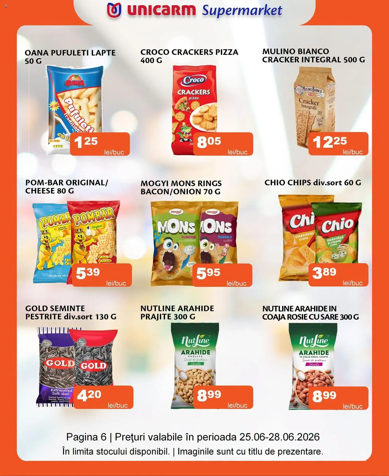Noul catalog Unicarm – valabil de la 25.06.2026 | Pagină: 6 | Produse: Cașcaval, Pufuleți, Ceapă, Sare