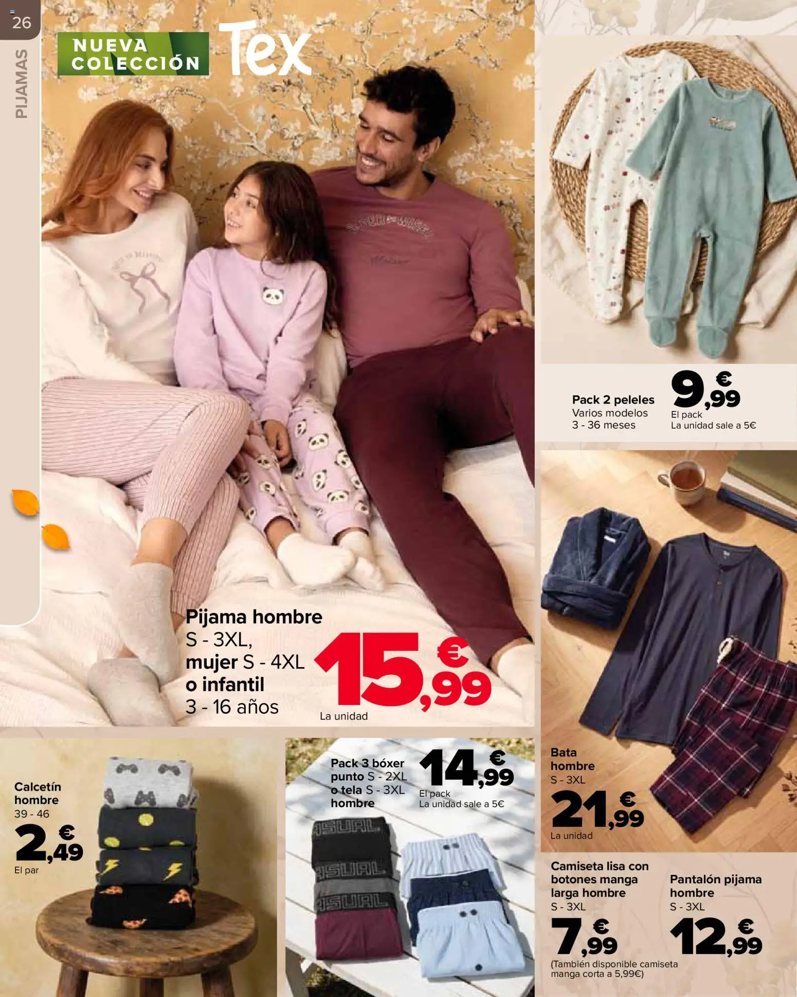 Carrefour Otoño │ válido desde el 20/10/2026 | Página: 26 | Productos: Pijama, Camiseta manga corta, Peleles, Calcetines