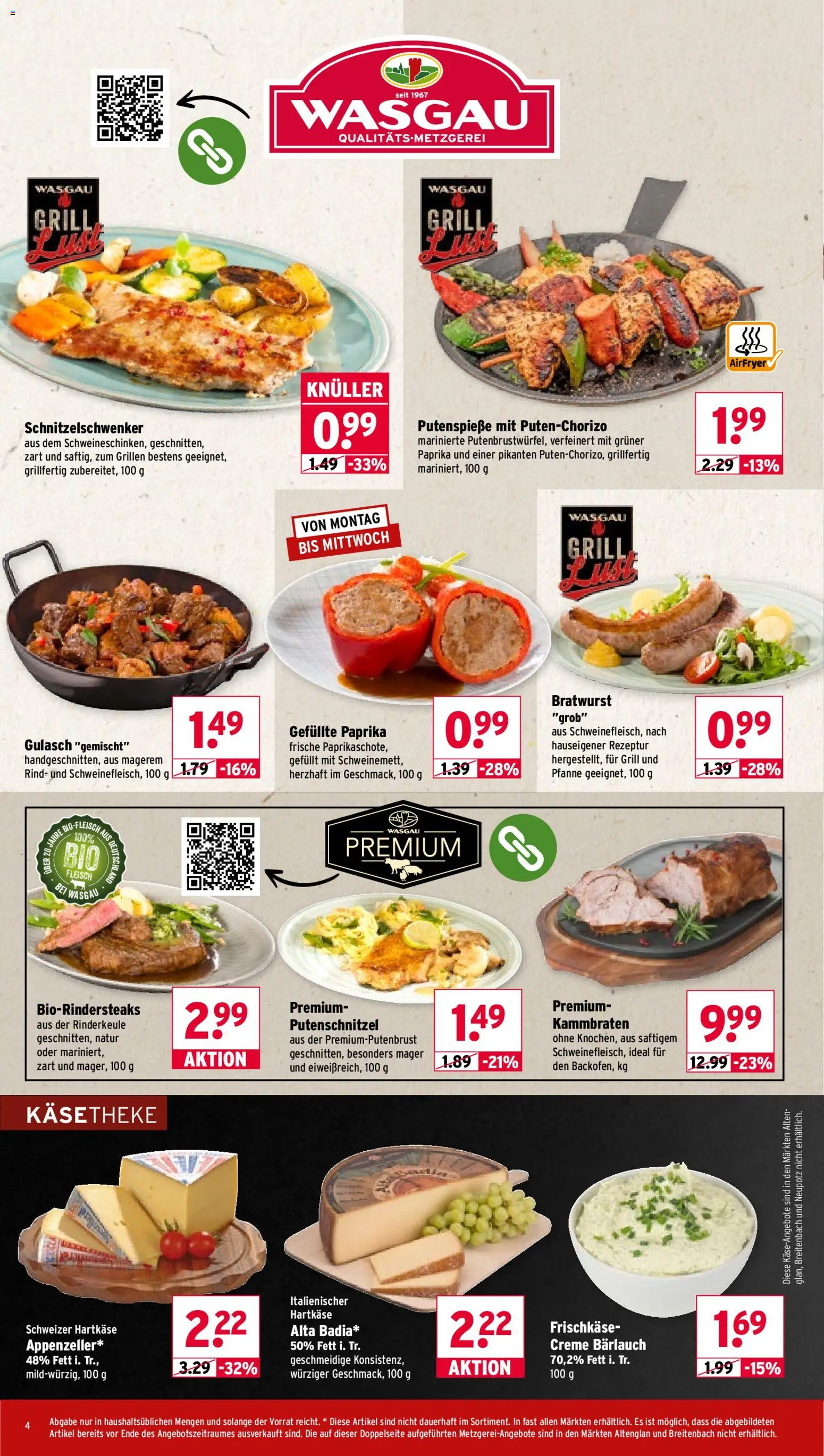 Wasgau Prospekt – gültig ab 13.07.2026 | Seite: 4 | Produkte: Bratwurst, Paprika, Putenschnitzel, Frischkase
