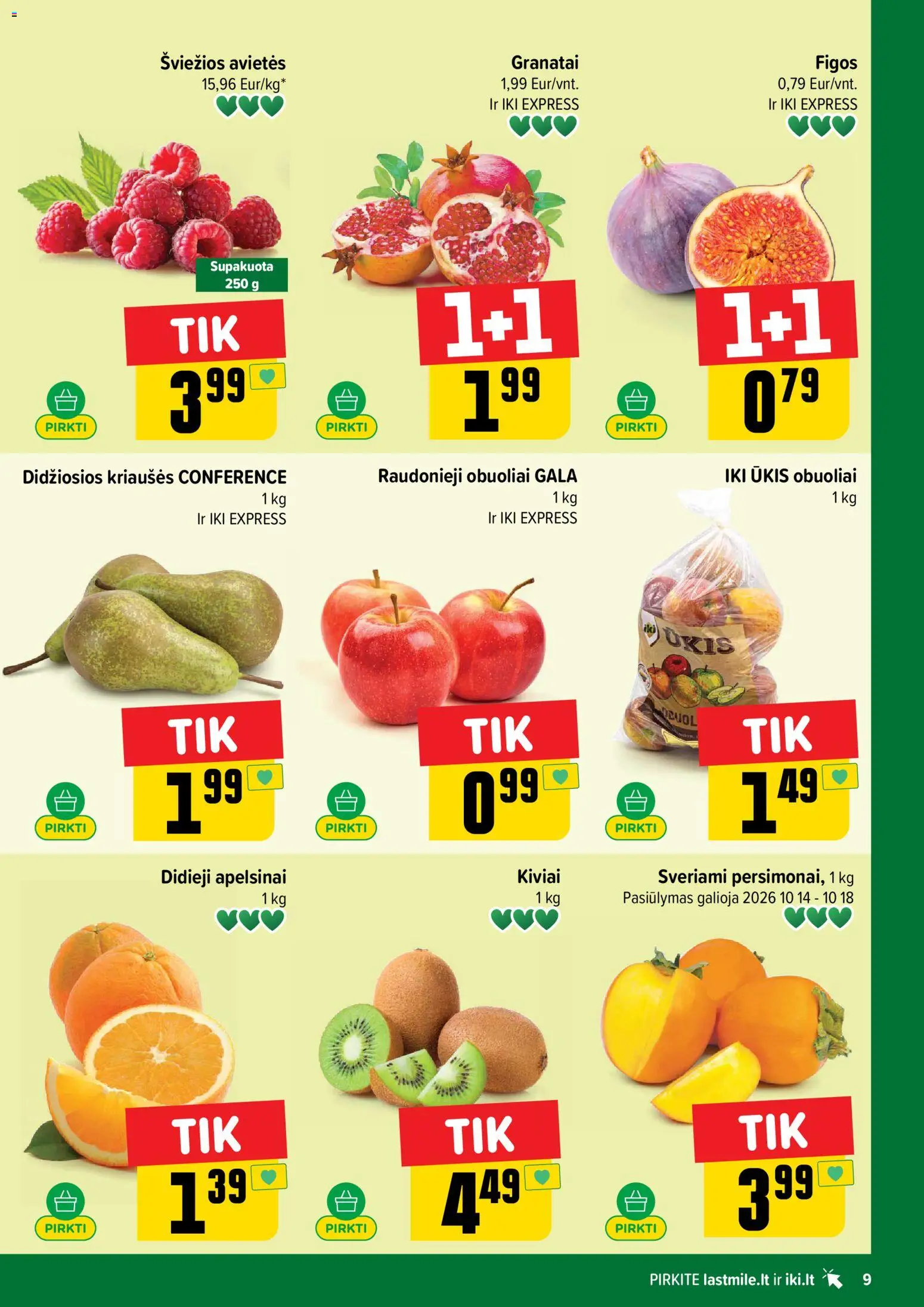 IKI akcijos nuo 2026.10.12 | Puslapis: 9 | Prekių: Obuoliai, Apelsinai, Kiviai, Kriaušės