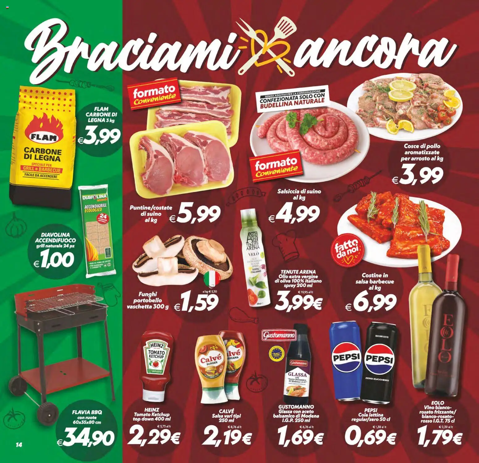 Volantino SuperConveniente del 11/08/2026 | Pagina: 14 | Prodotti: Carbone, Funghi, Olio extra vergine, Pepsi