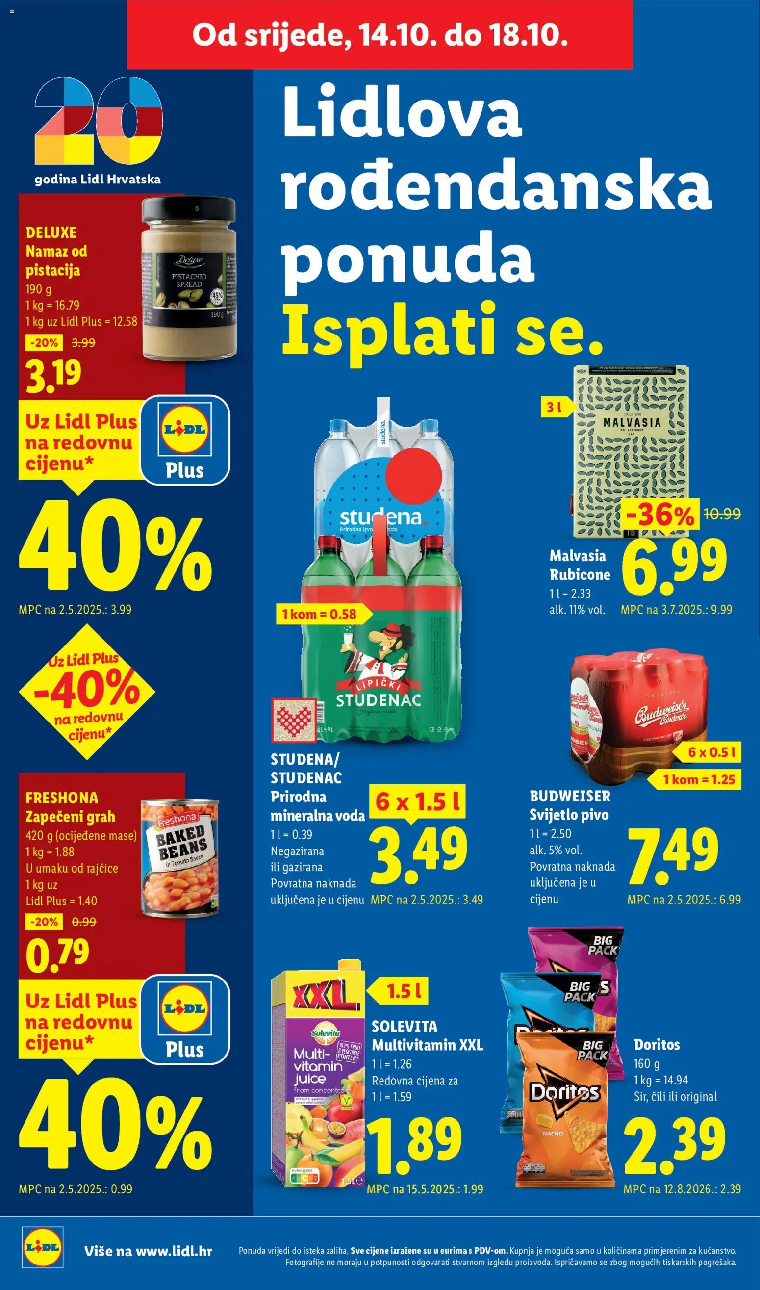 Lidl katalog | vrijedi od 12.10.2026 | Stranica: 58 | Proizvodi: Mineralna voda, Svijetlo pivo, Voda, Namaz