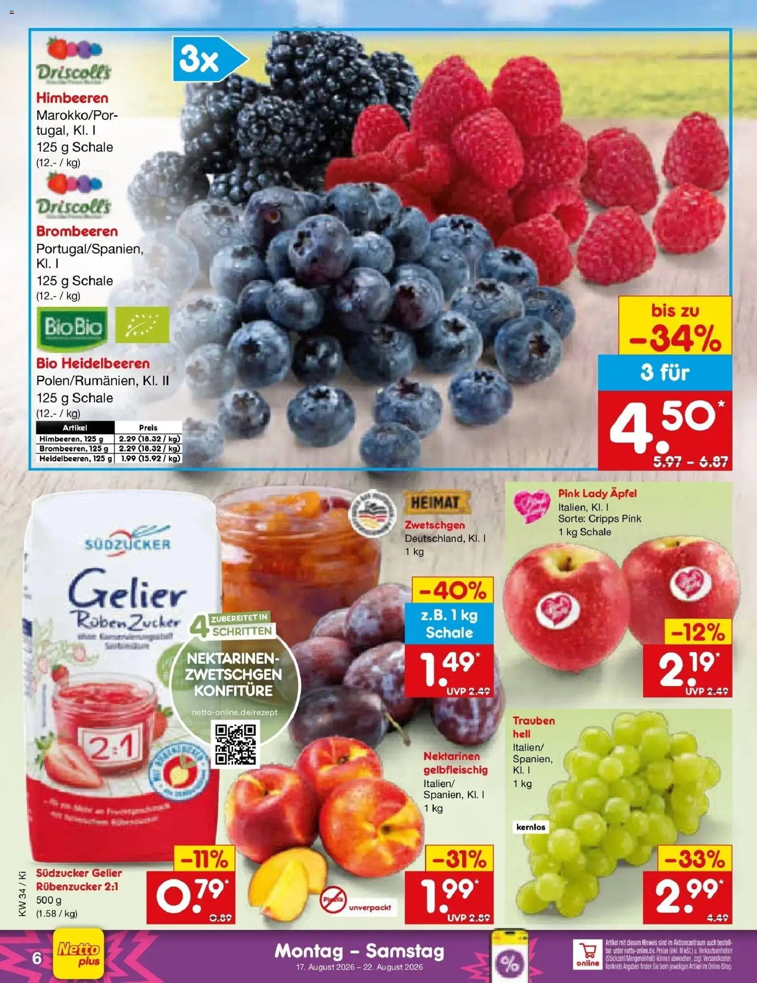 Netto Marken-Discount Prospekt Oberhaid – gültig ab 17.08.2026 | Seite: 8 | Produkte: Himbeeren, Trauben, Zwetschgen, Heidelbeeren