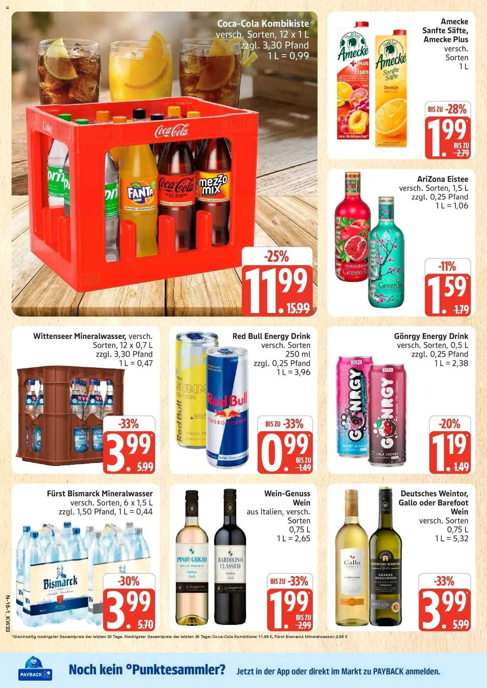 Edeka Prospekt Schleswig (ab 10.08.2026) » Angebote Online | Seite: 16 | Produkte: Red bull, Energy, Mineralwasser, Wein