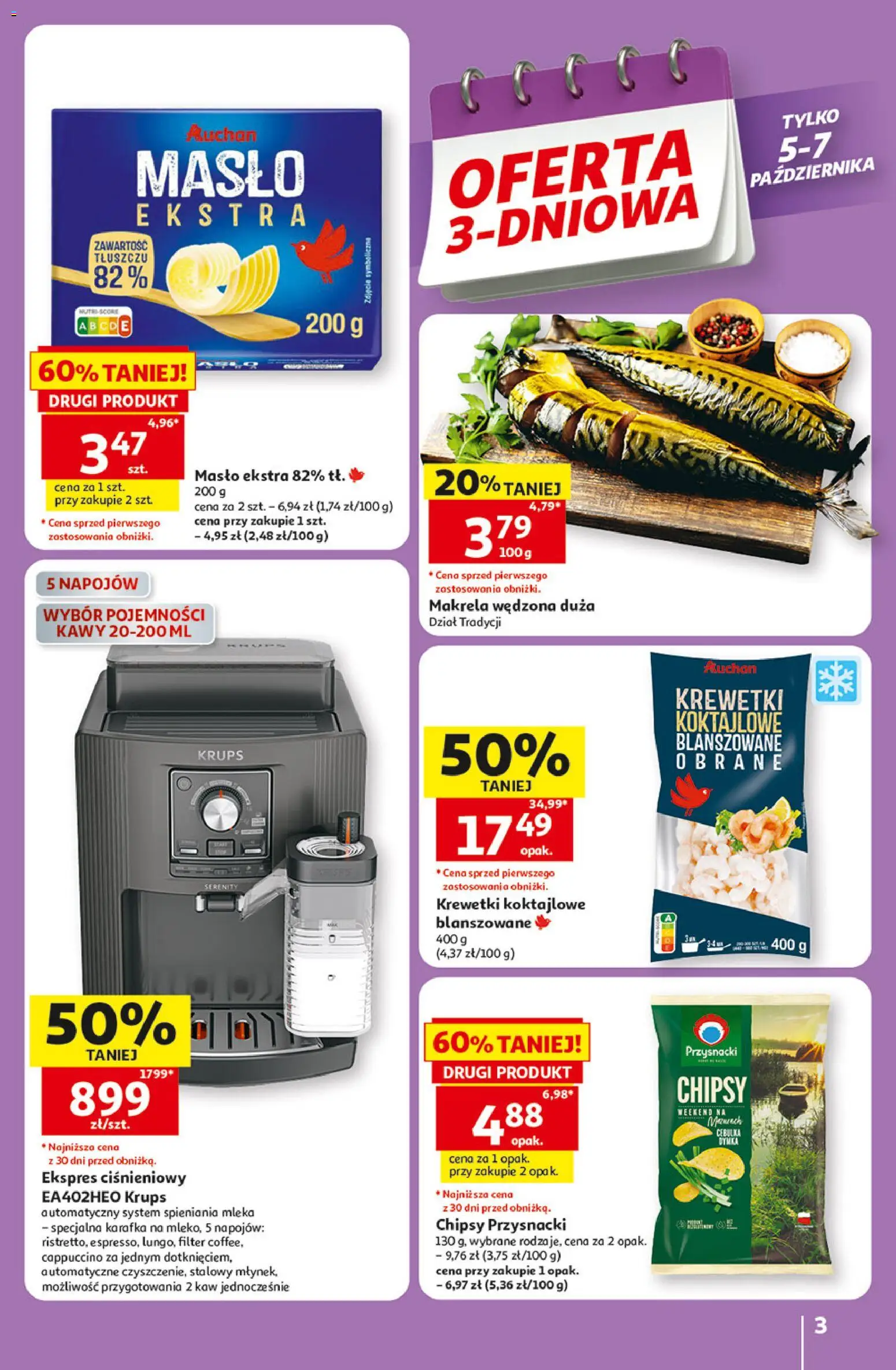 Auchan gazetka - Hipermarket od 01.10.2026 | Strona: 3 | Produkty: Mleka, Makrela wędzona, Cappuccino, Makrela