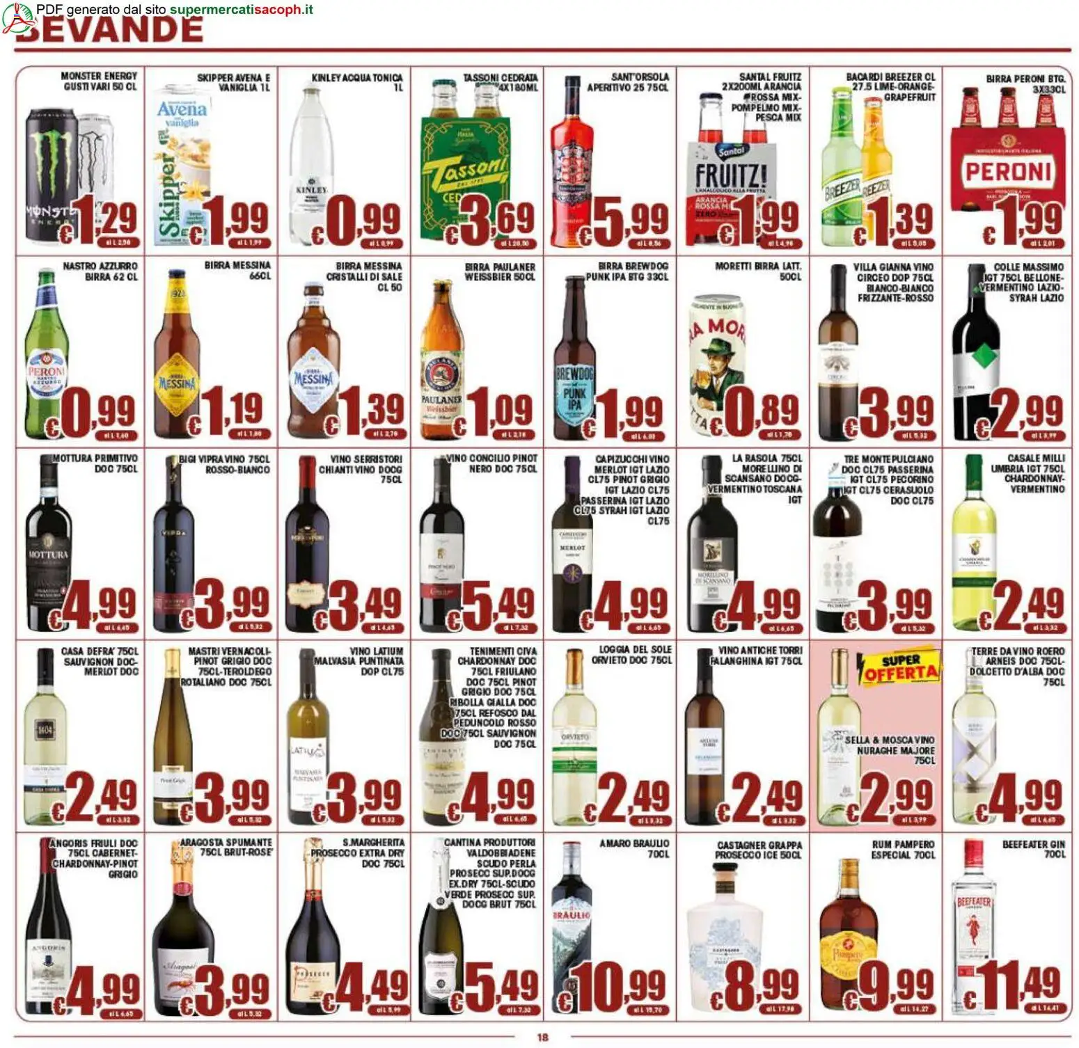 Volantino Sacoph del 29.04.2026 | Pagina: 18 | Prodotti: Acqua tonica, Prosecco, Pecorino, Amaro
