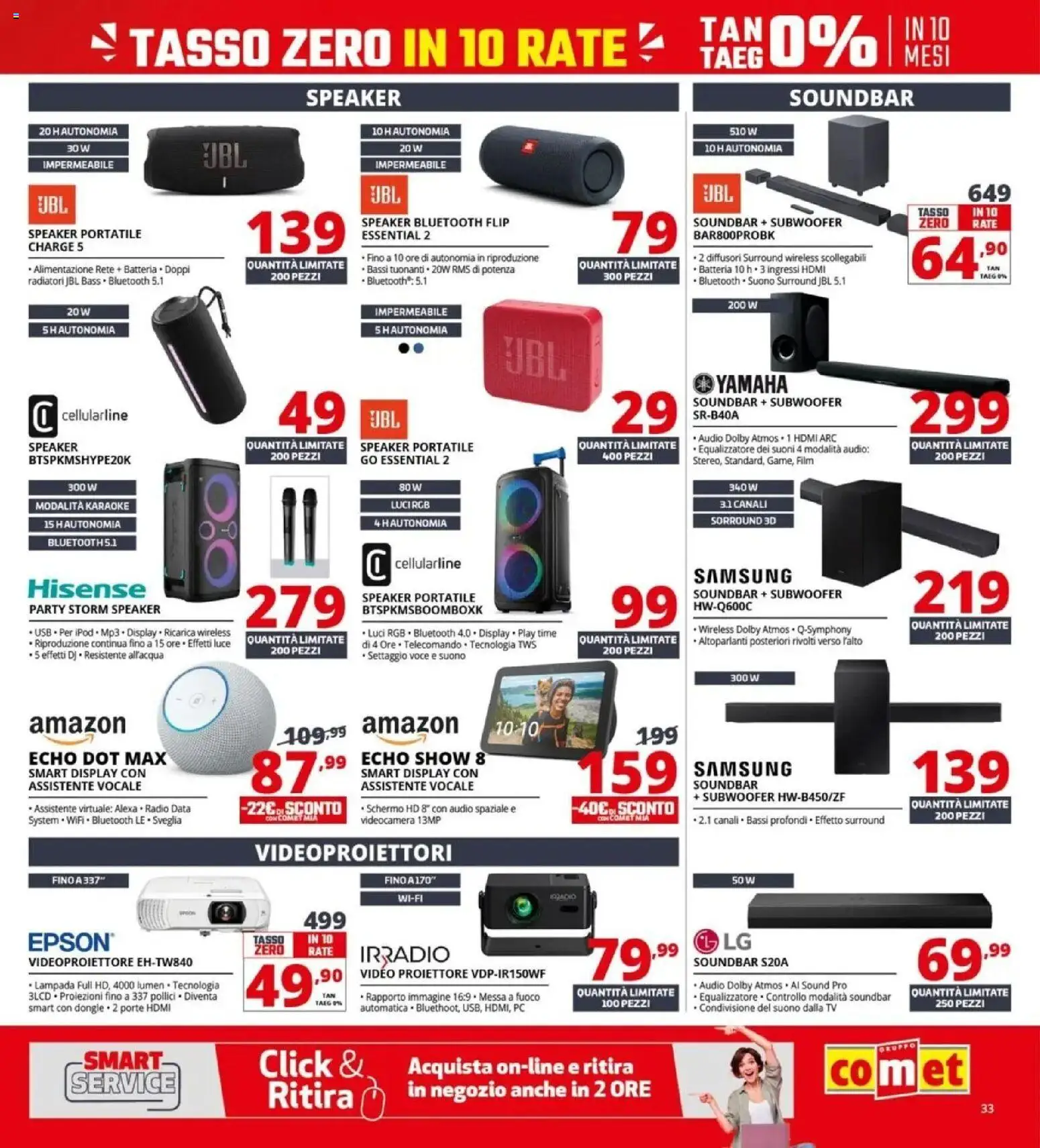 Volantino Comet del 10.04.2026 | Pagina: 33 | Prodotti: Schermo, Soundbar, Data, Speaker