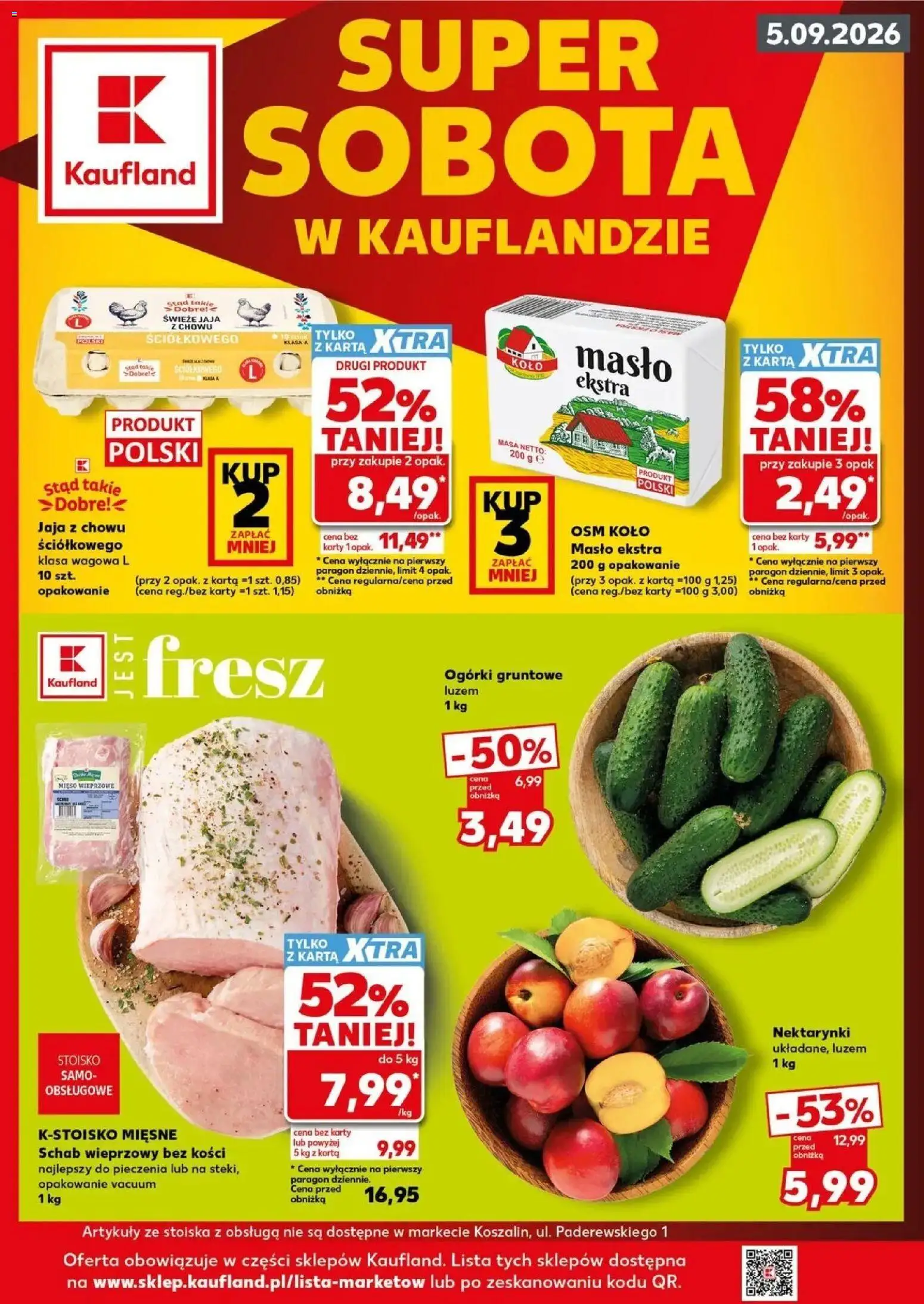 Kaufland gazetka - Super sobota od 05.09.2026 - od jutra PDF | Strona: 1 | Produkty: Mięso, Masło, Ogórki, Ogórki gruntowe