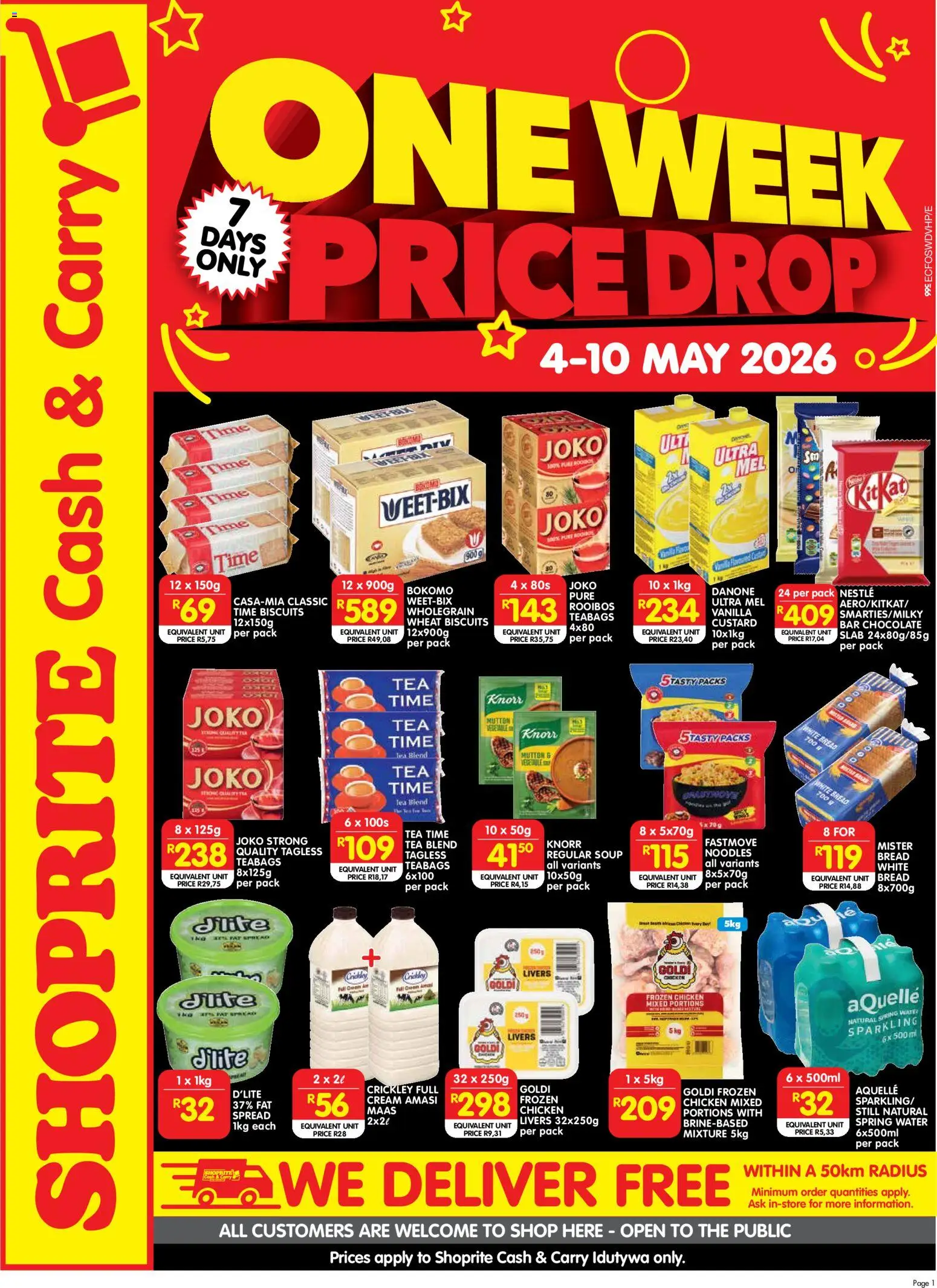 New Shoprite catalogue – valid from 04.05.2026 | Page: 1 | Products: Custard, Chocolate, Cream, Water