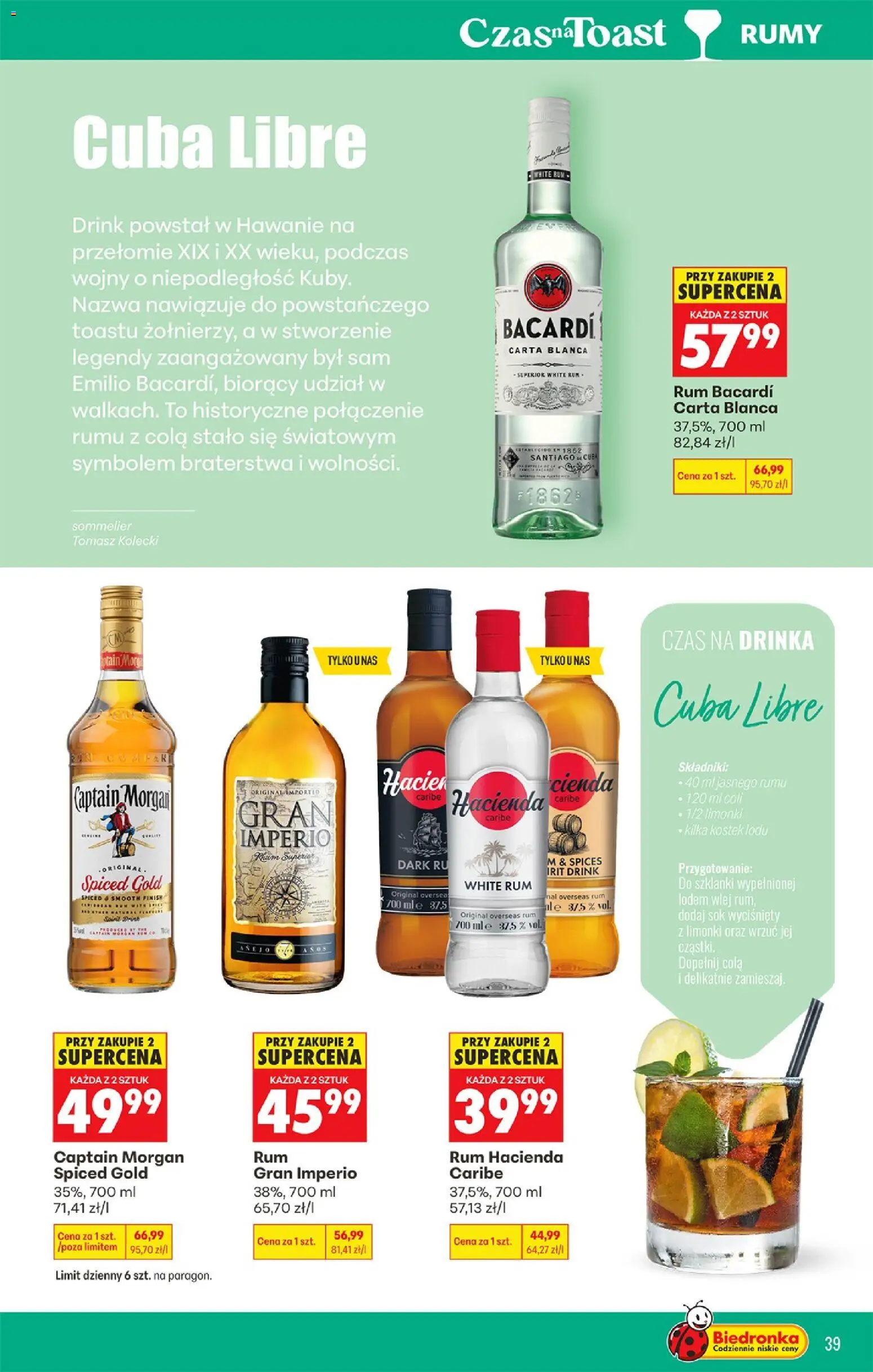 Biedronka Polsko leták - Czas na toast od 20.04.2026 | Strana: 39 | Produkty: Finish, Morgan, Captain Morgan, Cola