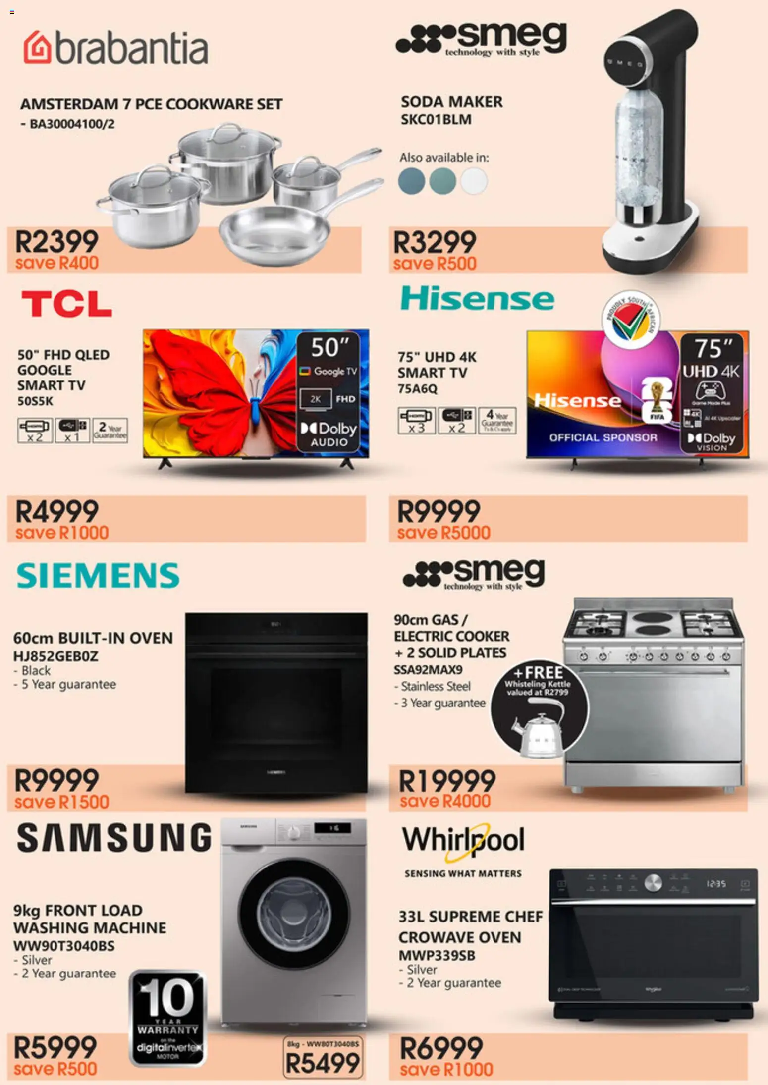 New Tafelberg Furnishers catalogue – valid from 01.05.2026 | Page: 3 | Products: Washing machine, Kettle, Cooker, Cookware