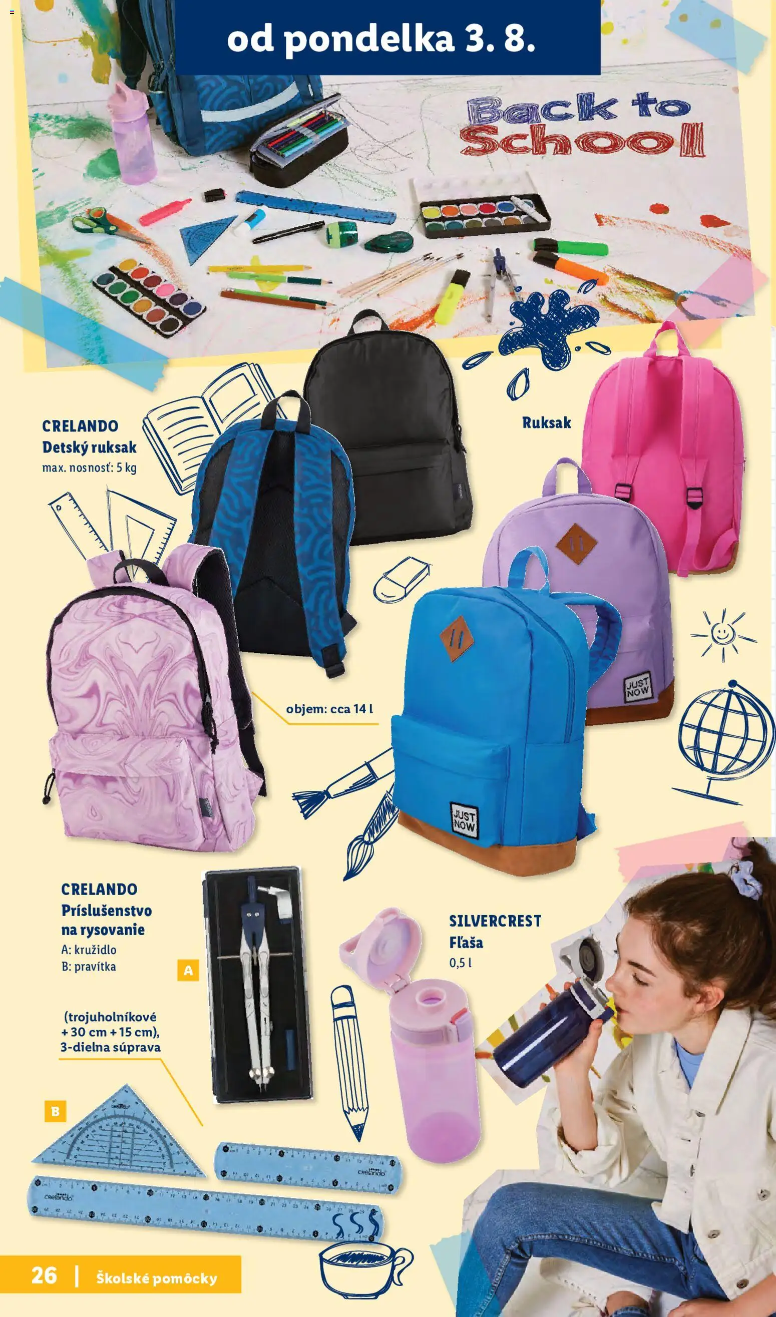 Nové Lidl akcie – leták je platný od 20.07.2026 | Strana: 4 | Produkty: Pás, Batoh, Notebook