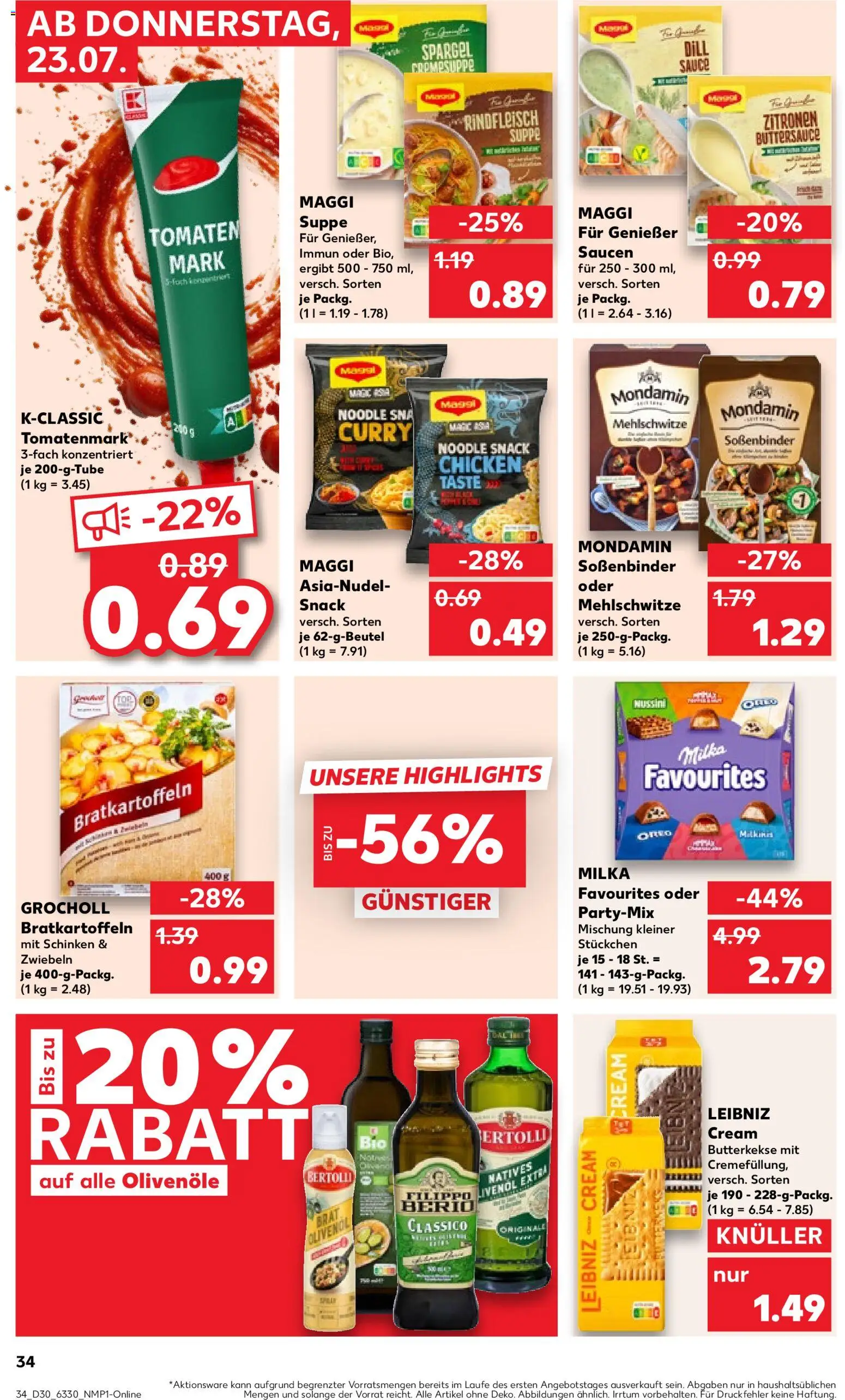 Kaufland Prospekt Kiel – gültig ab 23.07.2026 | Seite: 34 | Produkte: Maggi, Butterkekse, Zwiebeln, Zitronen
