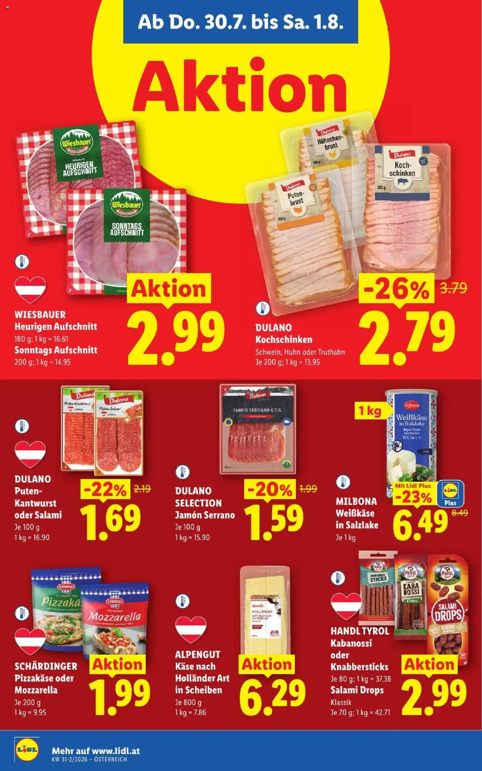 Lidl - Flugblatt gültig ab 30.07.2026 | Seite: 14 | Produkte: Weißkäse, Käse, Salami, Pizza