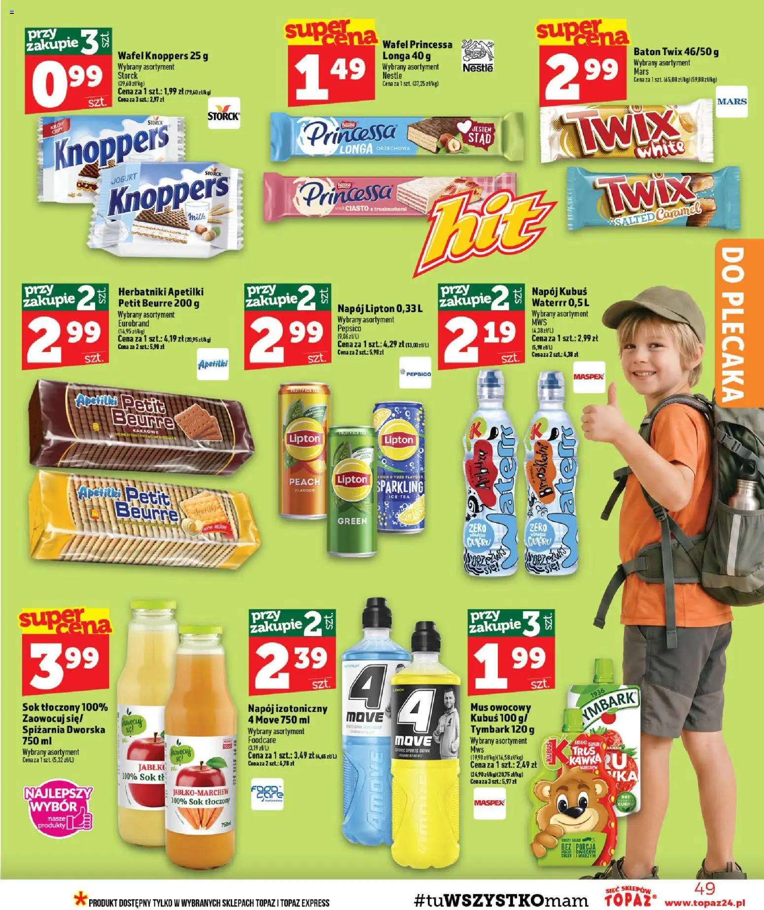 Topaz gazetka - MAZ od 13.08.2026 | Strona: 49 | Produkty: Knoppers, Tymbark, Orzechowa, Sok