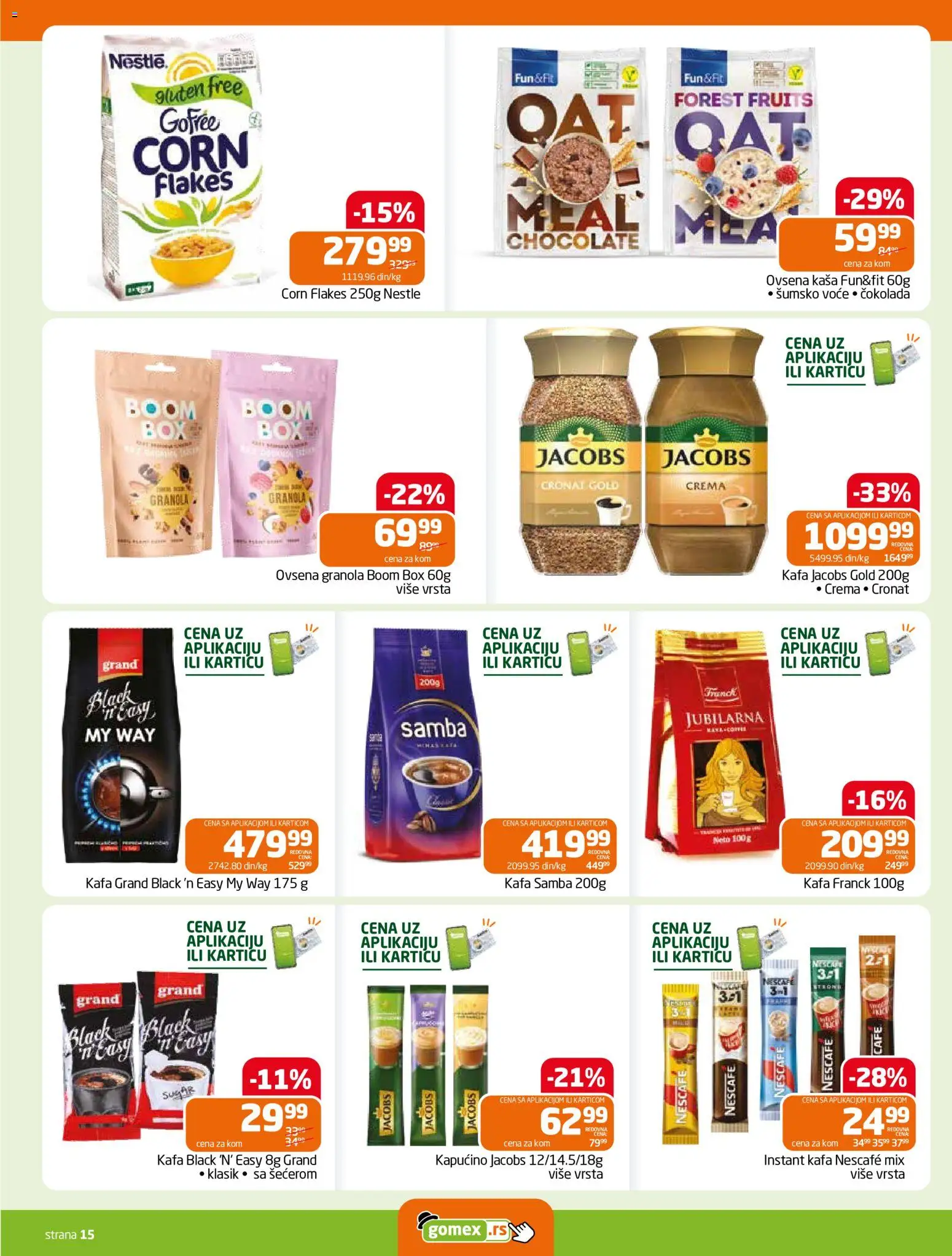 Gomex katalog - važi od 30.09.2026 | Strana: 15 | Proizvode: Voće, Instant kafa, Kafa, Čokolada