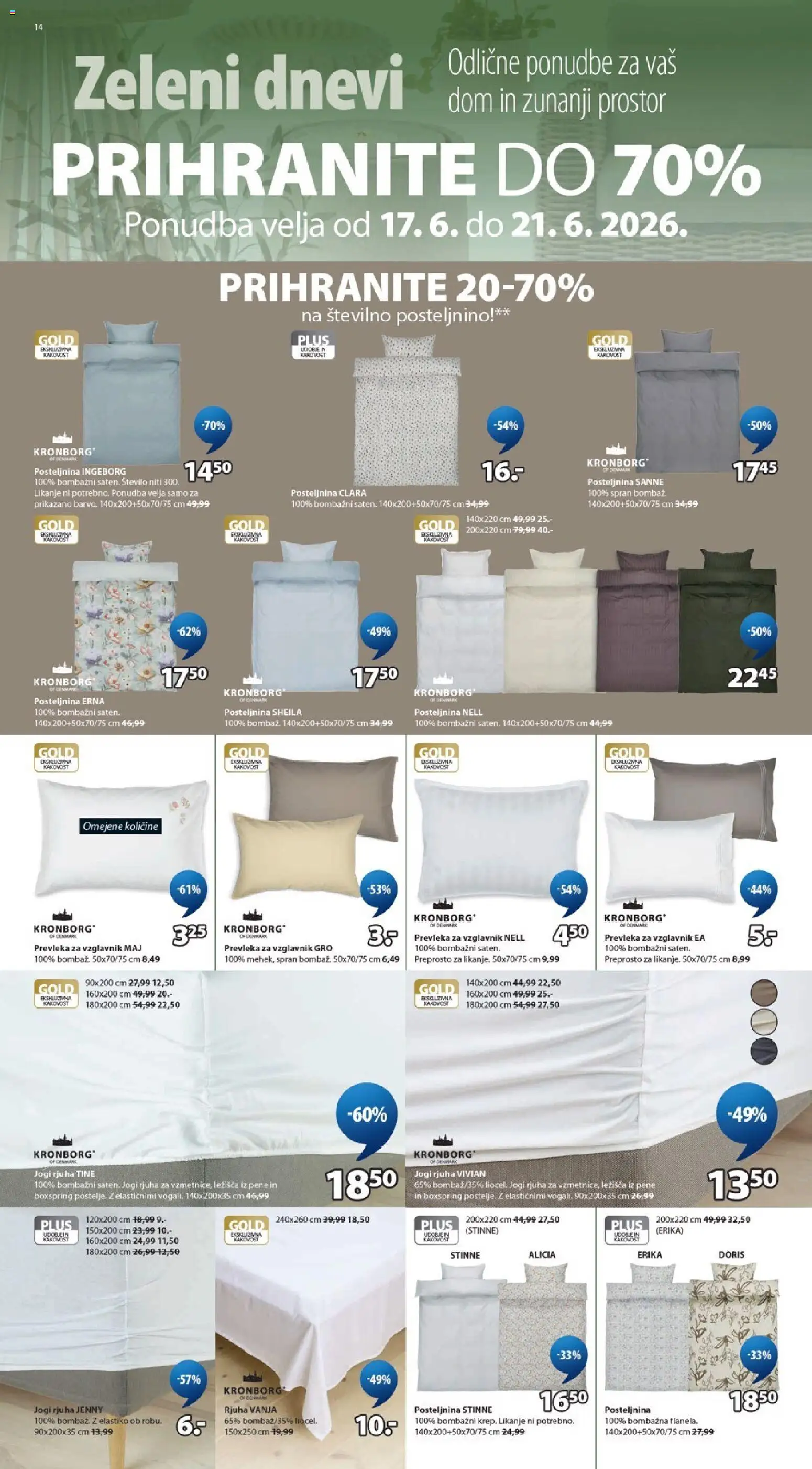 Novi JYSK katalog ponudbe – veljaven od 17.06.2026 | Stran: 14 | Izdelki: Vzglavnik, Prevleka, Rjuha, Jogi