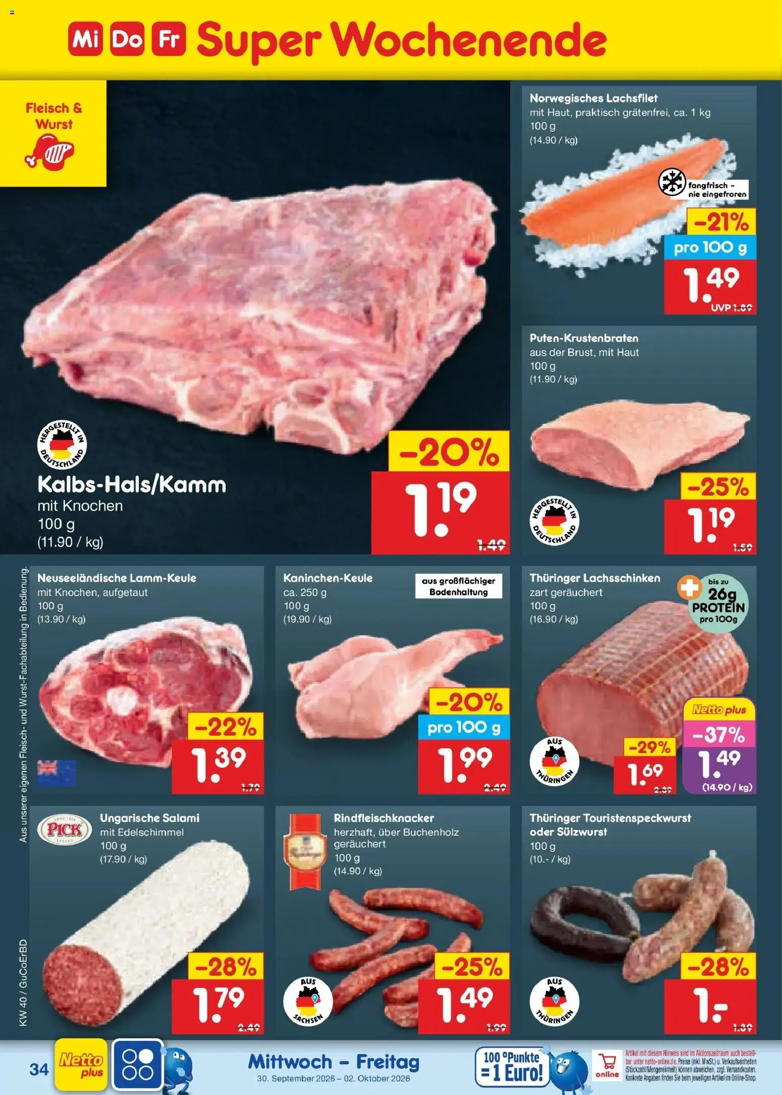 Netto Marken-Discount Prospekt Delitzsch – gültig ab 28.09.2026 | Seite: 52 | Produkte: Lammkeule, Wurst, Salami, Fleisch