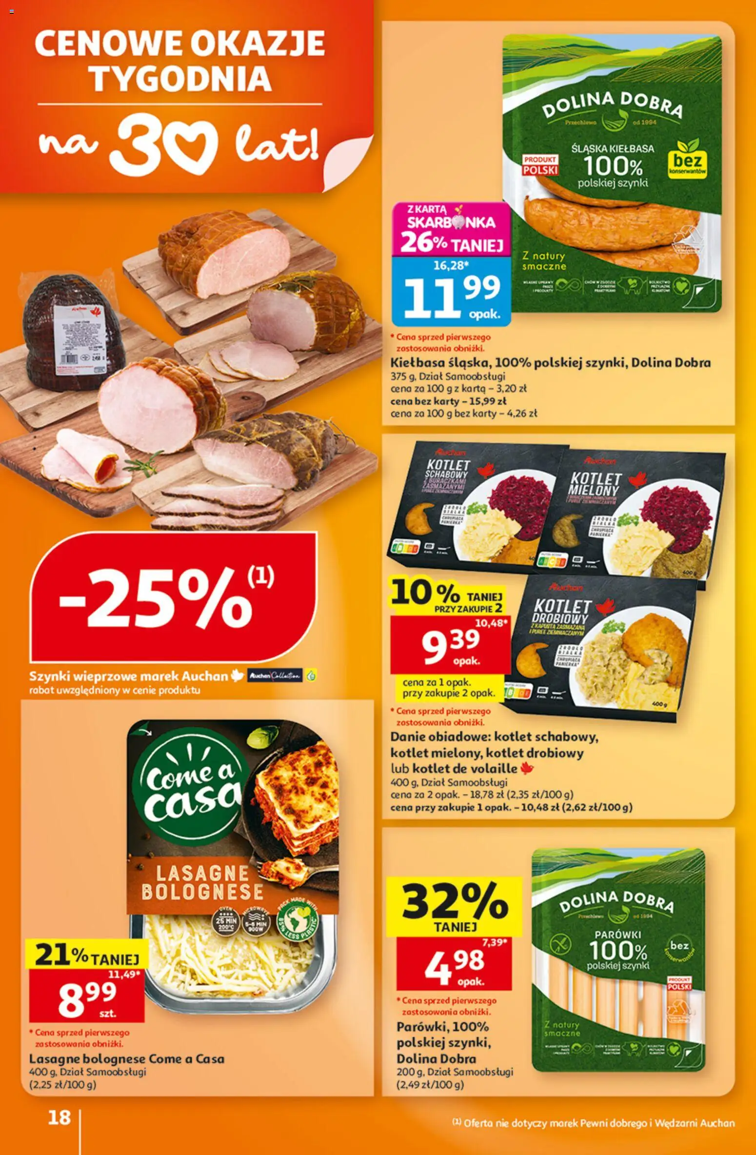 Auchan gazetka - Hipermarket od 08.10.2026 | Strona: 18 | Produkty: Kiełbasa, Karta, Lasagne bolognese, Schabowy