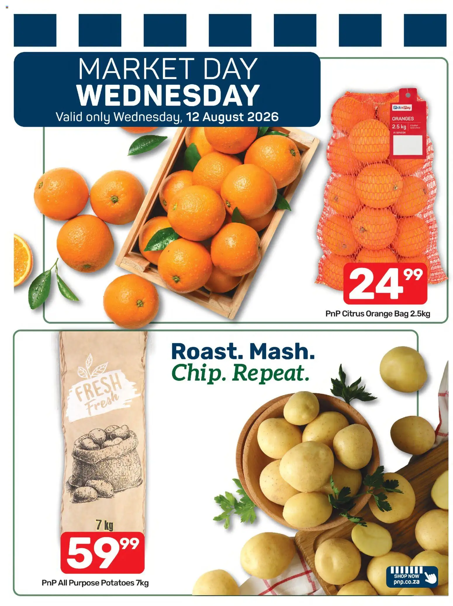 New Pick n Pay catalogue – valid from 10/08/2026 | Page: 7 | Products: Bag, Oranges, Potatoes