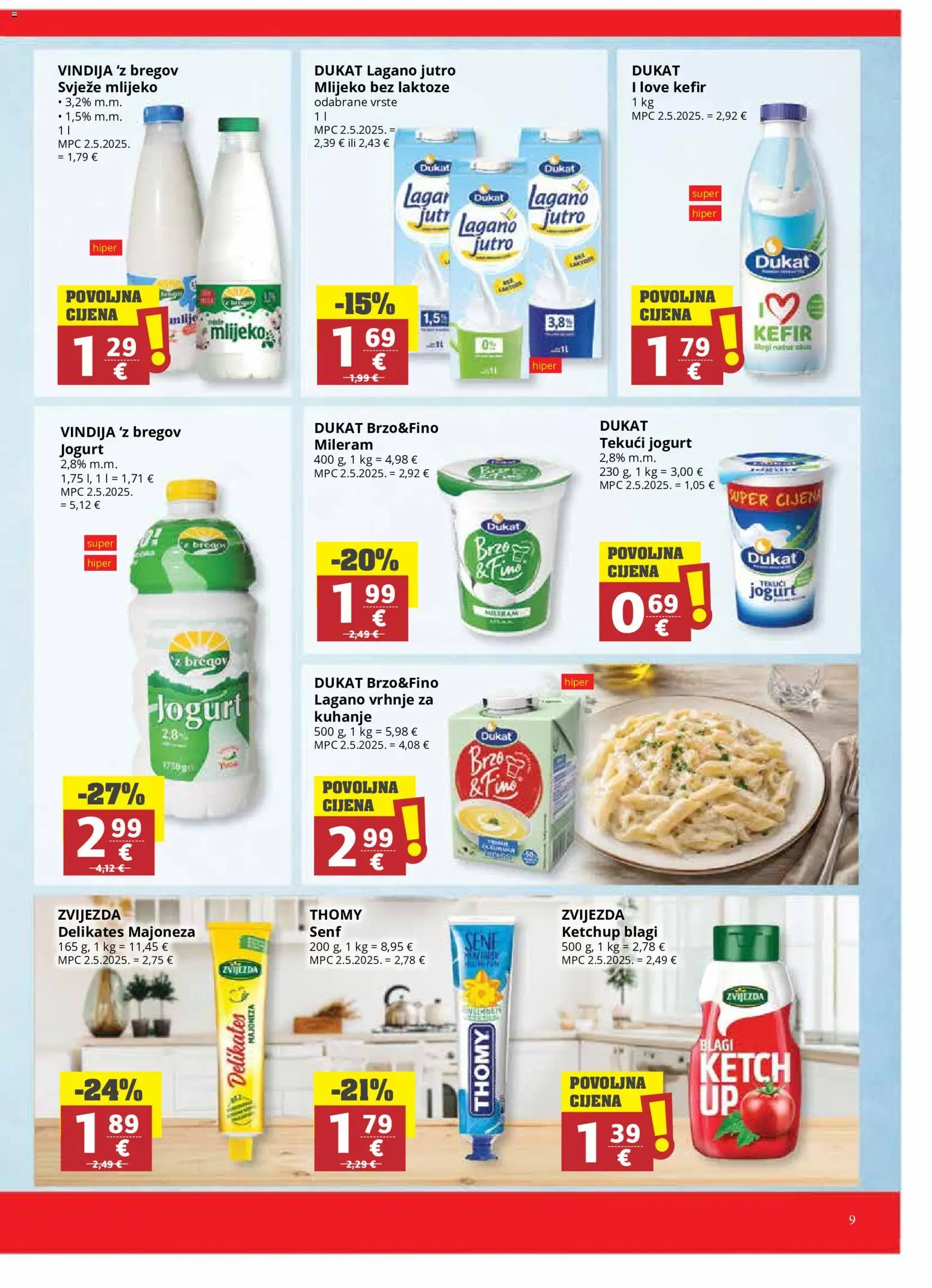 Ribola katalog | vrijedi od 08.07.2026 | Stranica: 9 | Proizvodi: Vrhnje za kuhanje, Jogurt, Majoneza, Mileram