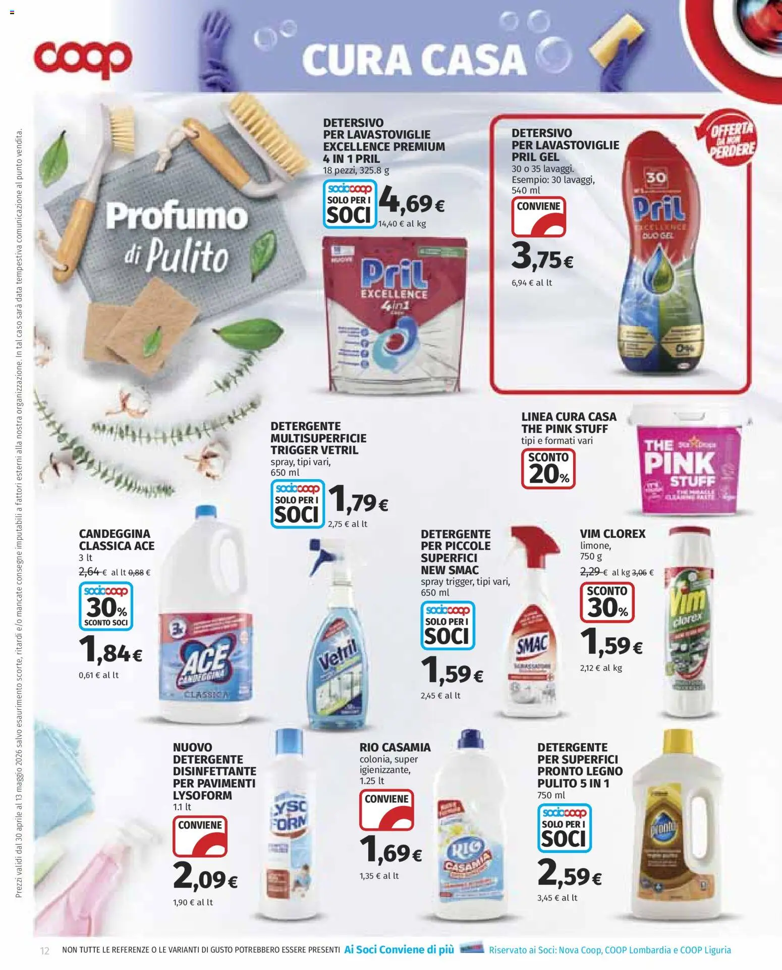 Volantino COOP del 30.04.2026 | Pagina: 12 | Prodotti: Detergente, Detersivo per lavastoviglie, Candeggina, Data