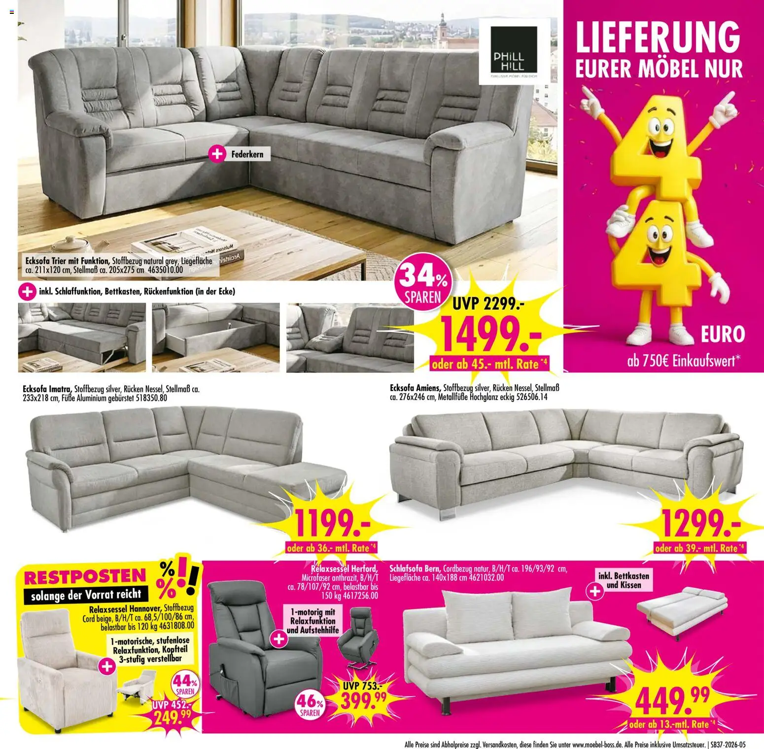 SB Möbel Boss Prospekt – gültig ab 05.09.2026 | Seite: 5 | Produkte: Schlafsofa, Ecksofa, Relaxsessel, Kissen