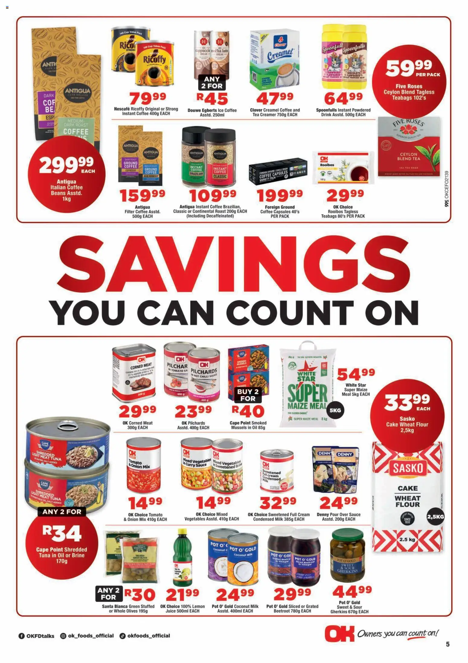 New OK Foods catalogue – valid from 14/10/2026 | Page: 5 | Products: Pilchards, Milk, Oil, Chilli
