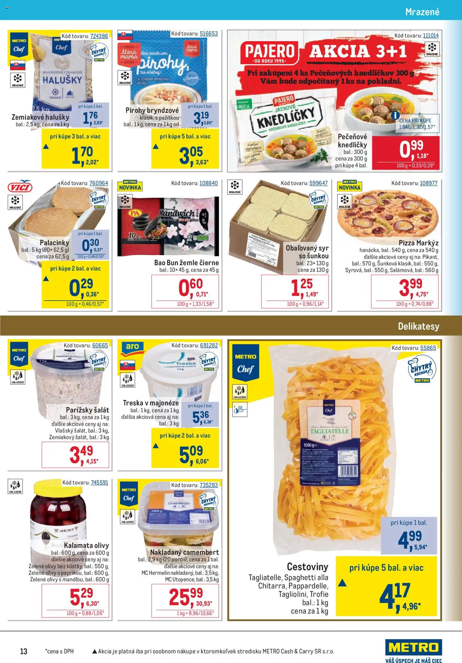 Nové Metro akcie – leták je platný od 09.09.2026 | Strana: 13 | Produkty: Syr, Pirohy, Olivy, Treska