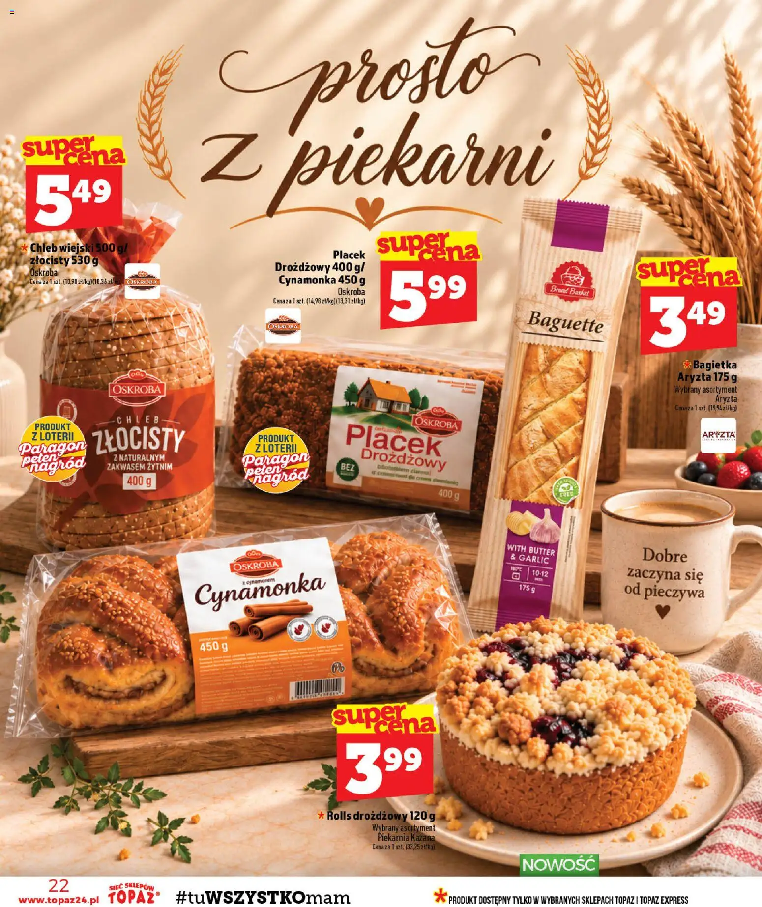 Topaz gazetka - MAZ od 17.09.2026 | Strona: 22 | Produkty: Piekarnia, Bagietka, Chleb