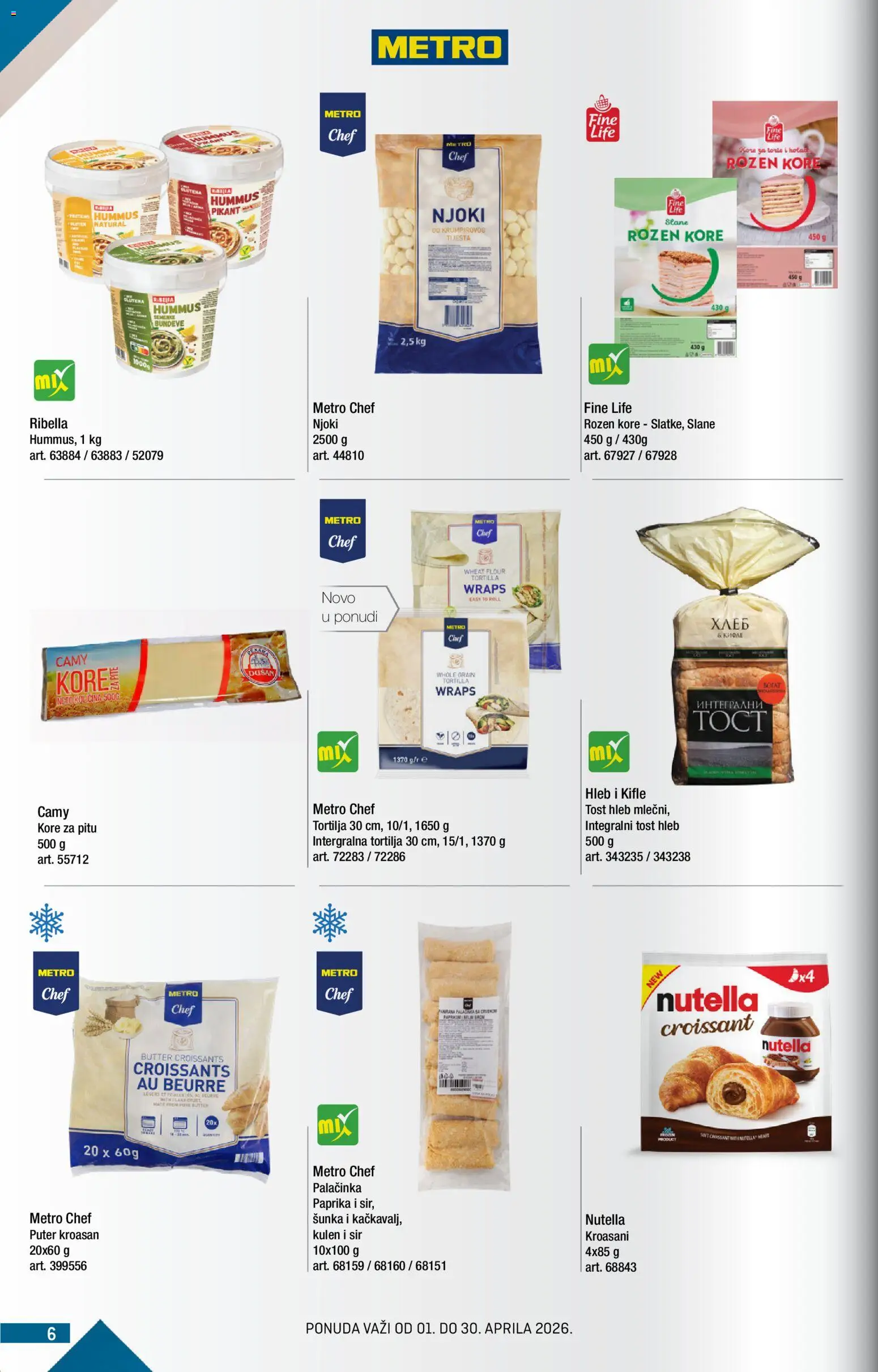 Metro katalog - važi od 01.04.2026 | Strana: 6 | Proizvode: Tost hleb, Tortilja, Puter, Sir
