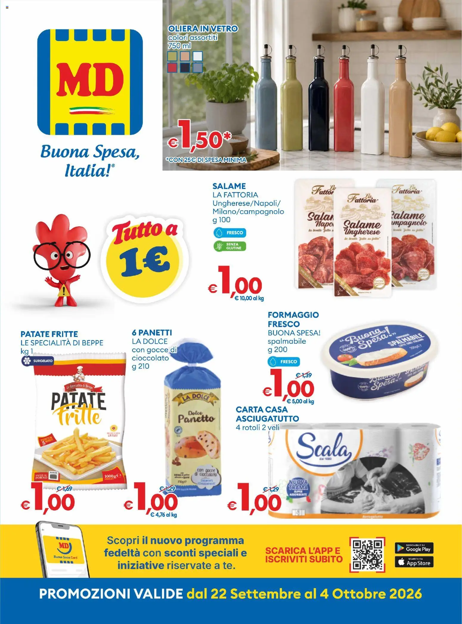 Volantino MD Discount del 22/09/2026 | Pagina: 1 | Prodotti: Senza glutine, Patate, Formaggio, Asciugatutto