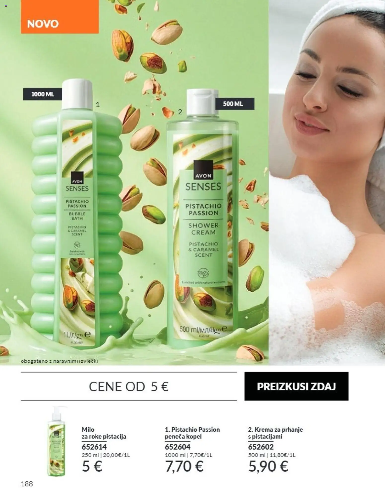 Novi Avon katalog ponudbe – veljaven od 01.09.2026 | Stran: 188 | Izdelki: Kopel, Peneča kopel, Krema, Milo