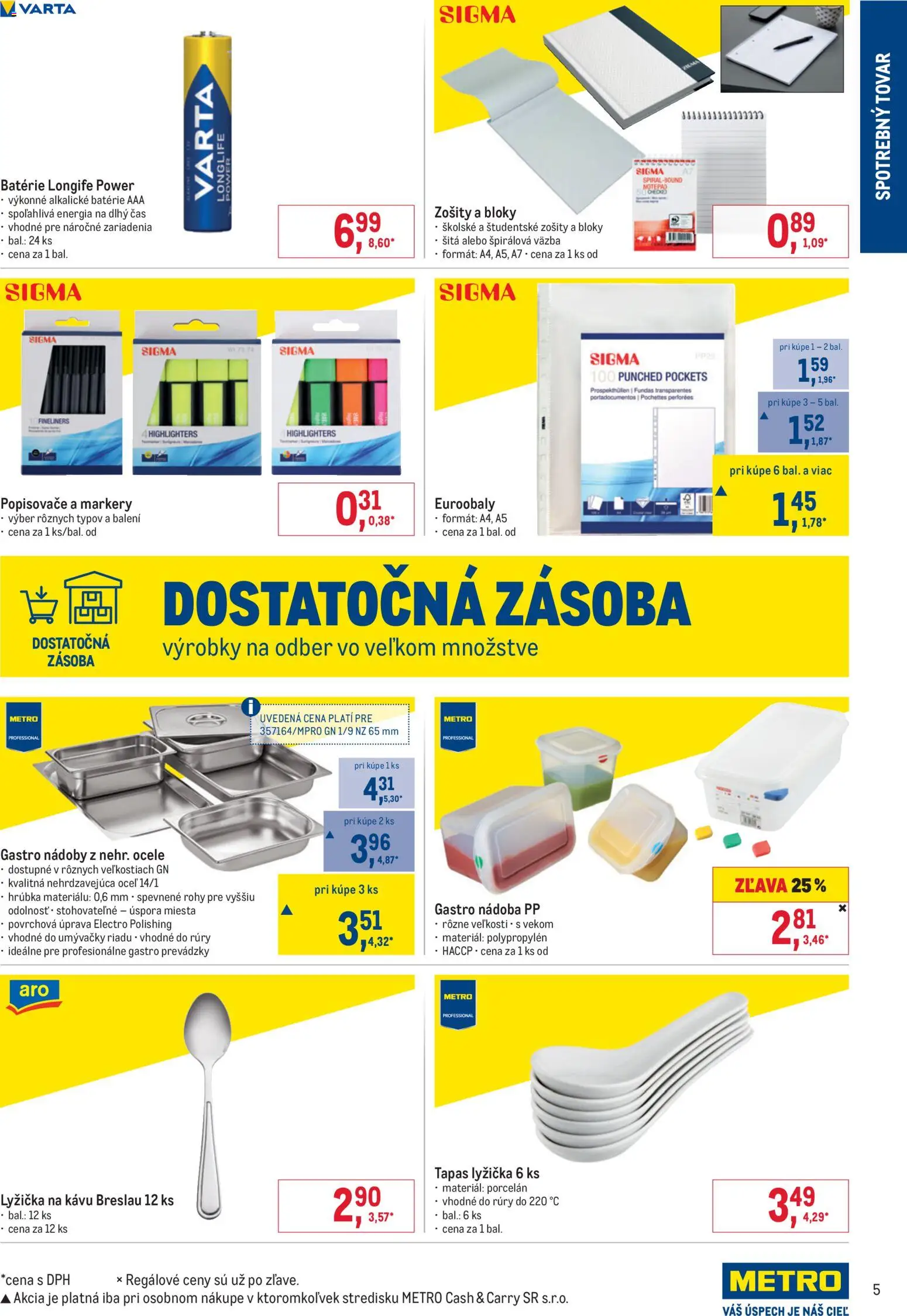 Nové Metro akcie – leták je platný od 12.08.2026 | Strana: 5 | Produkty: Zošity, Batérie
