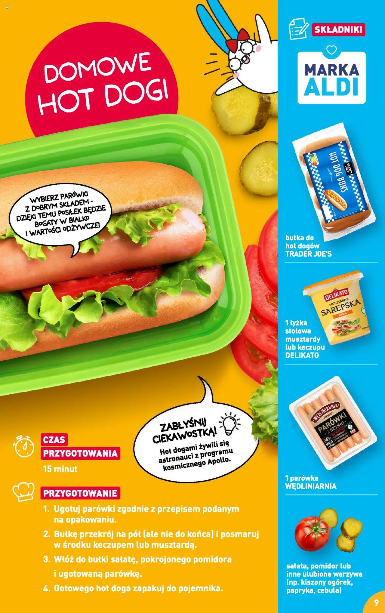 Aldi Gazetka - Przepisy na pyszne śniadanie od 05.08.2024 | Strona: 9 | Produkty: Parówki z szynki, Parówki, Bułka, Warzywa