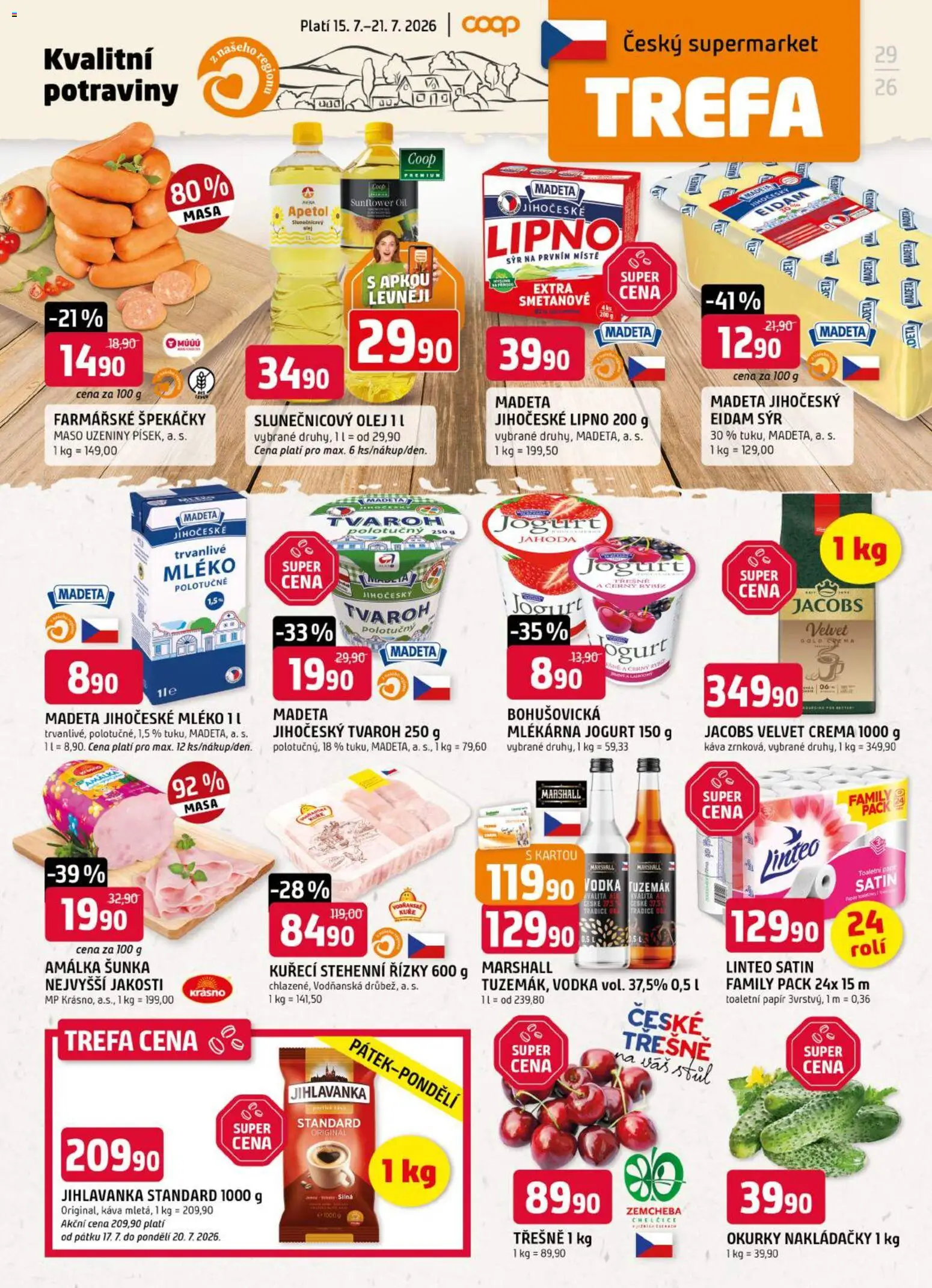 Trefa leták od 15.07.2026 | Strana: 1 | Produkty: Trvanlivé mléko, Uzeniny, Jihlavanka, Eidam