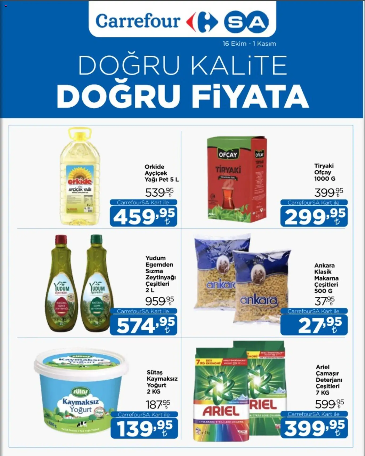 CarrefourSA Katalog - 16 Ekim 2026 tarihinden itibaren geçerlidir | Sayfa: 1 | Ürünler: Yoğurt, Çamaşır deterjanı, Makarna, Zeytinyağı