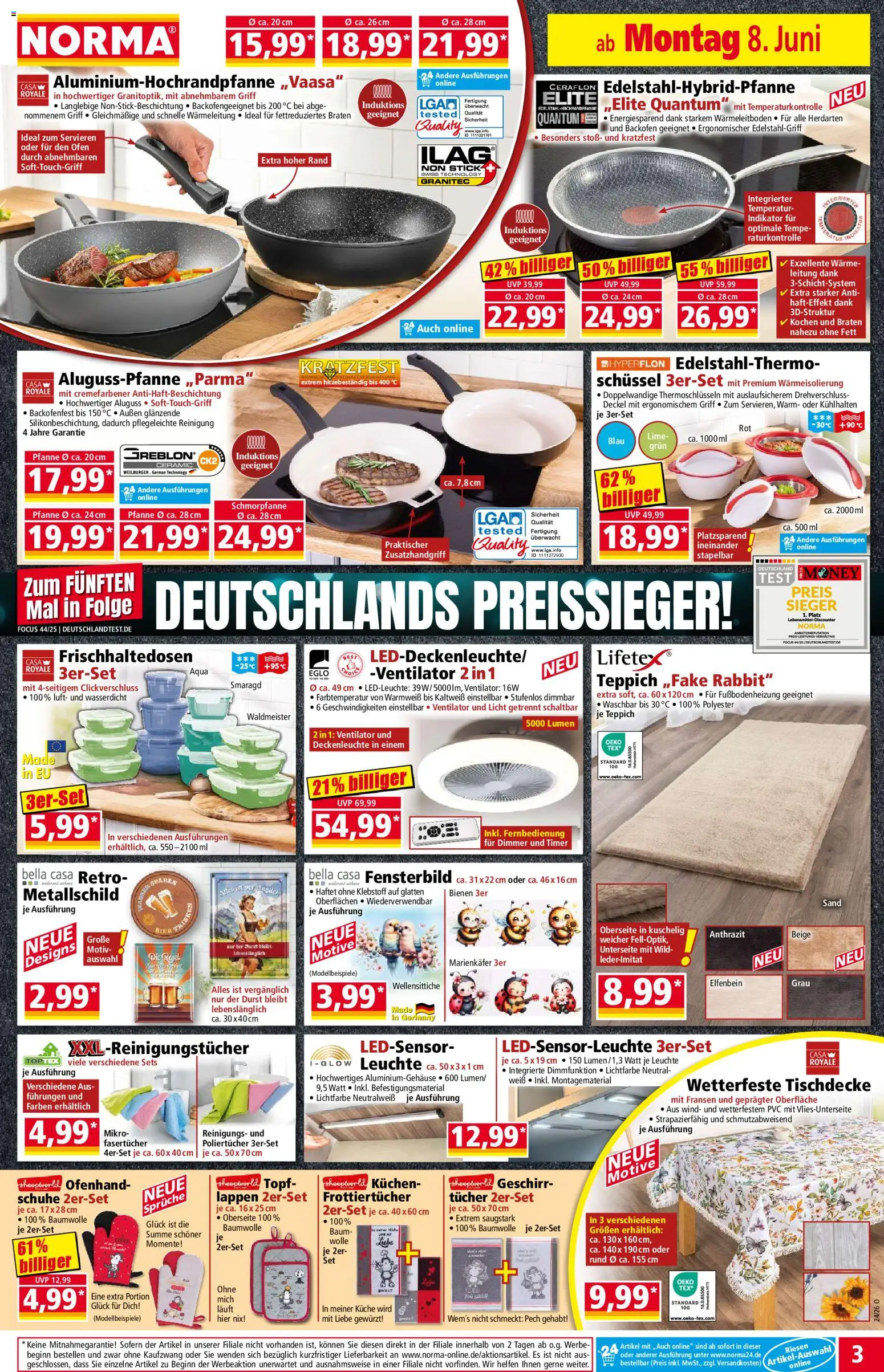 Norma Prospekt – gültig ab 08.06.2026 | Seite: 3 | Produkte: Ofen, Ventilator, Teppich, Kuchen