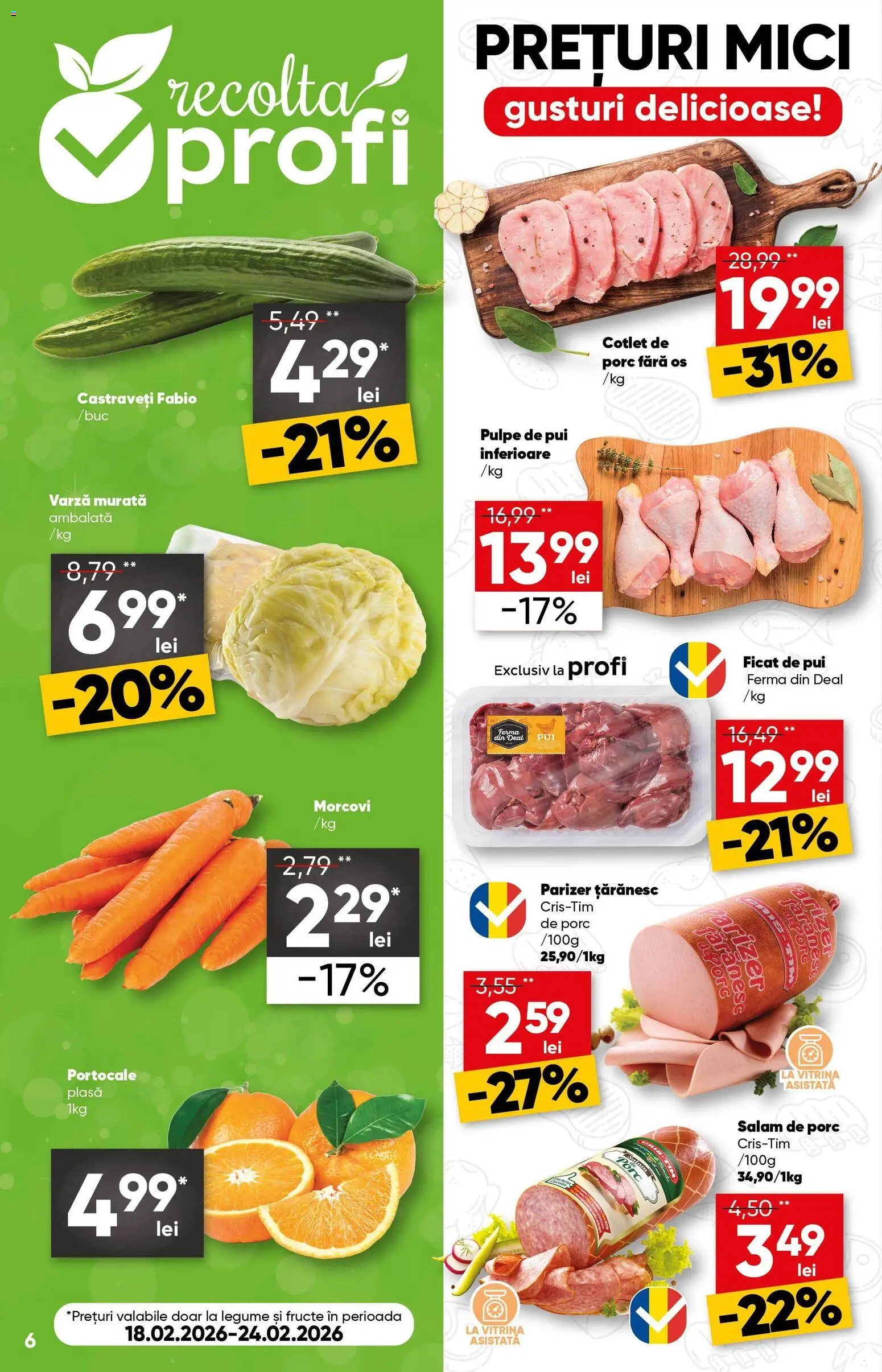 Noul catalog Profi – valabil de la 18.02.2026 | Pagină: 6 | Produse: Salam, Portocale, Morcovi, Castraveți