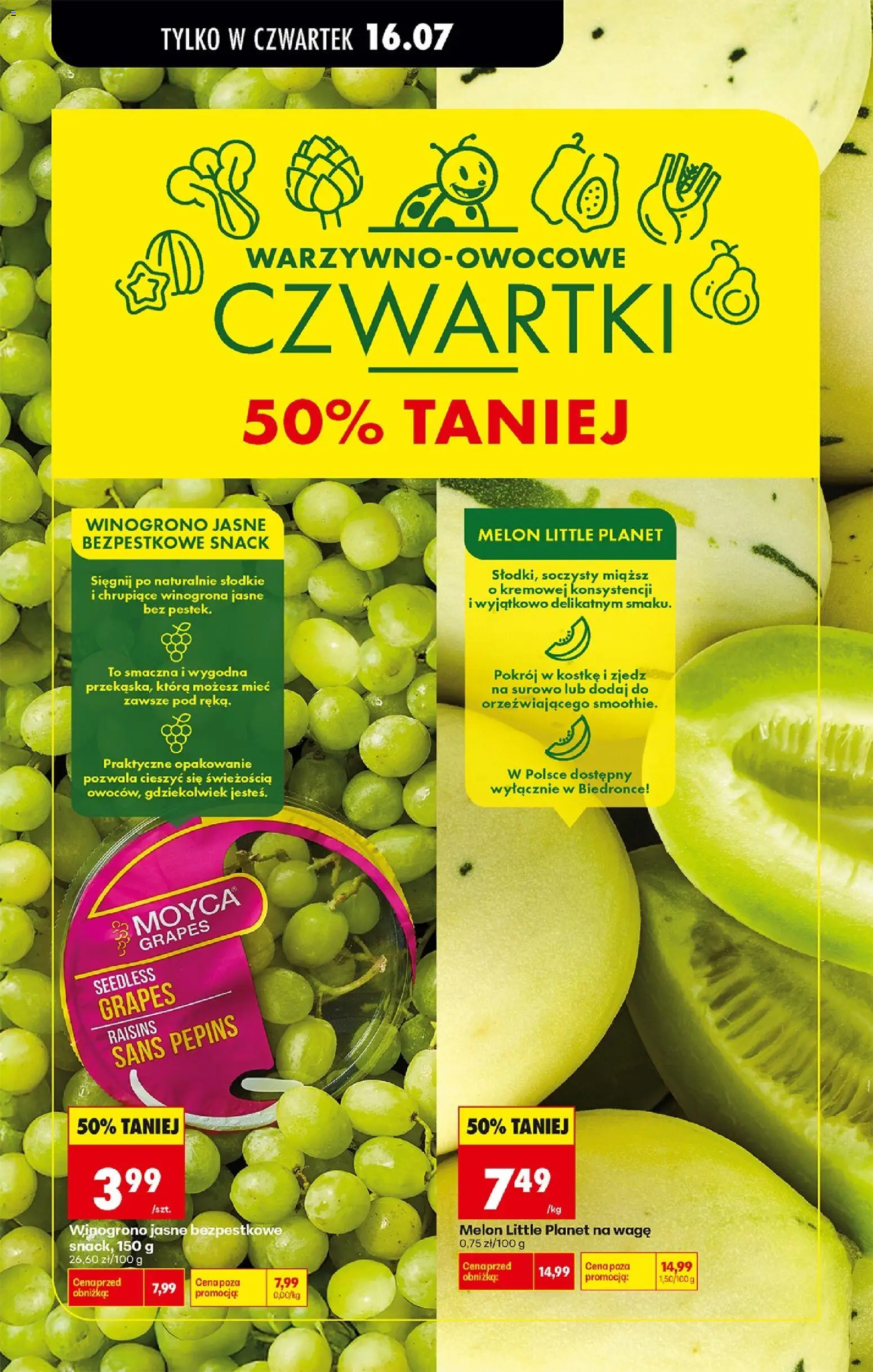 Biedronka gazetka od czwartku od 16.07.2026 | Strona: 27 | Produkty: Winogrona, Melon, Winogrono