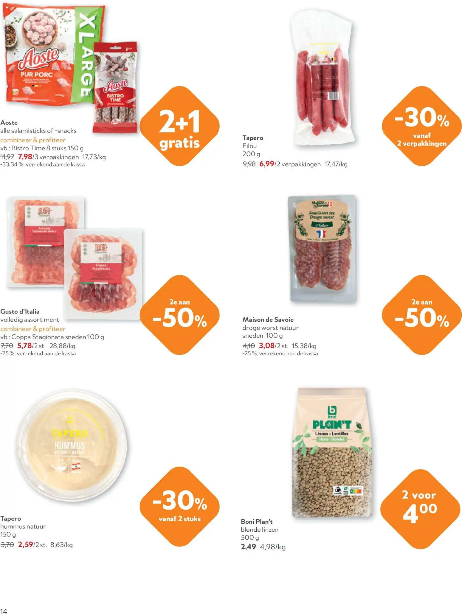 {H1} | Pagina: 14 | Producten: Worst, Linzen, Hummus, Snacks