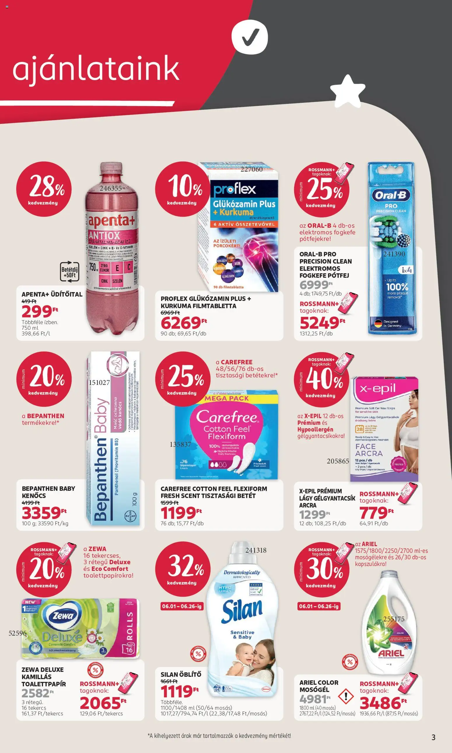Rossmann akciós ujság - amely érvényes a következő dátumtól: 15.06.2026 | Oldal: 3 | Termékek: Elektromos fogkefe, Tisztasági betét, Mosógél, Öblítő