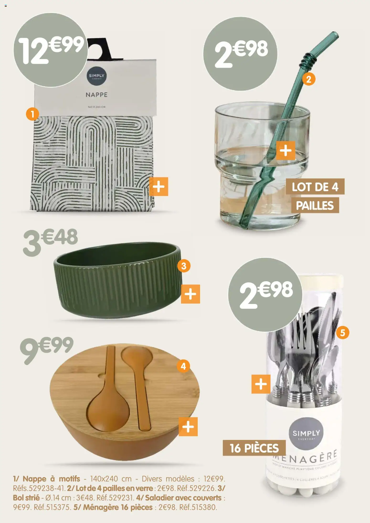 {H1} | Page: 9 | Produits: Couverts, Soupe, Bol, Nappe