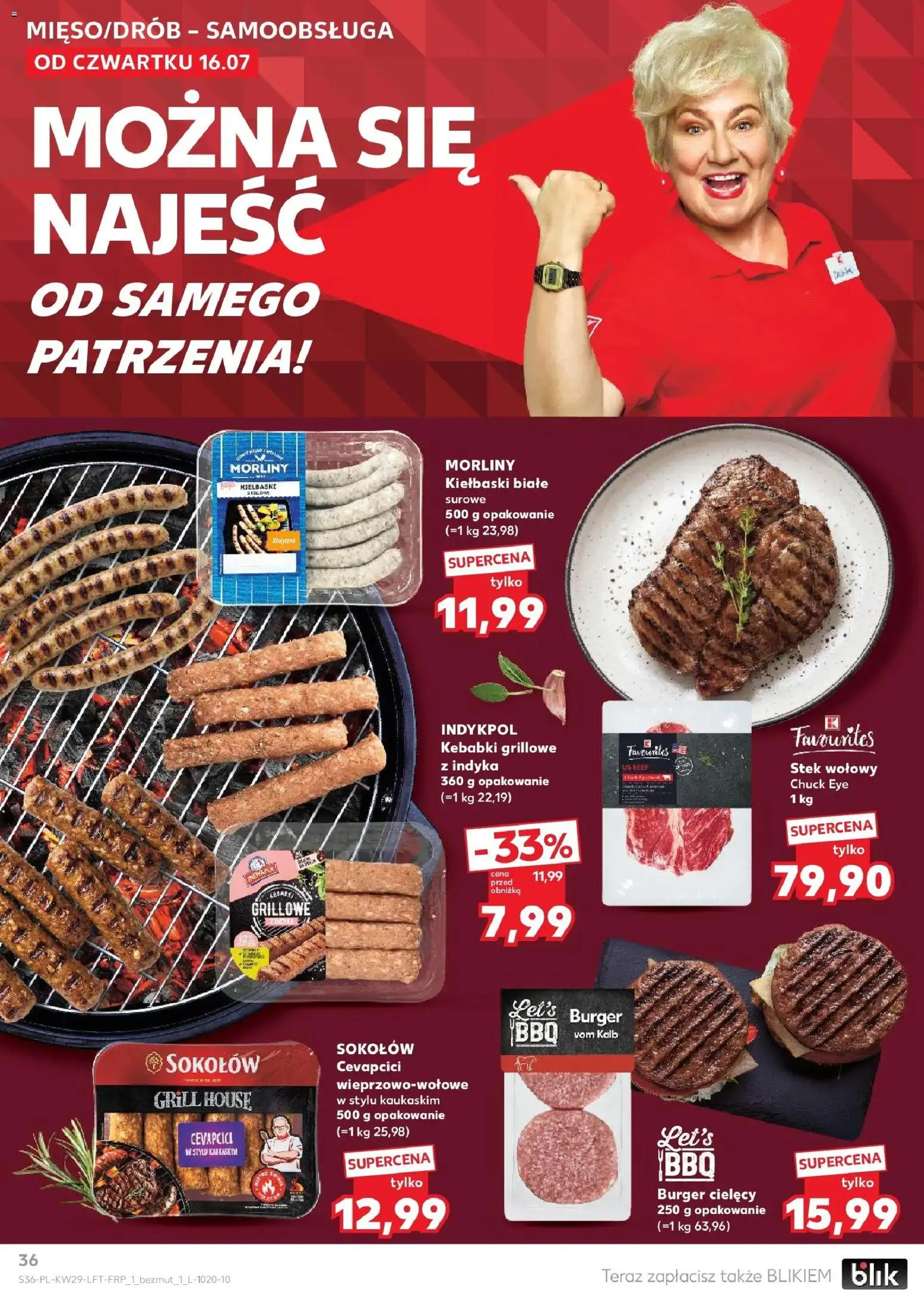 Kaufland gazetka od 16.07.2026 | Strona: 36 | Produkty: Grill, Kiełbaski, Stek wołowy, Burger