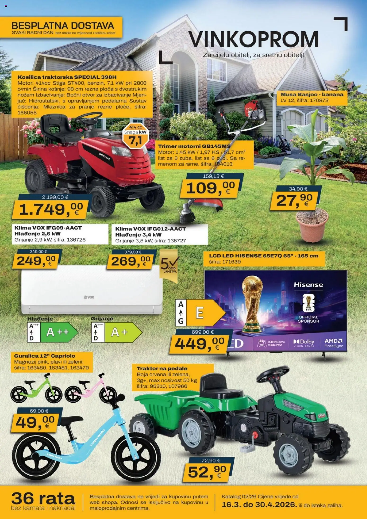 Vinkoprom katalog | vrijedi od 16.03.2026 | Stranica: 1 | Proizvodi: Kosilica, Klima, Trimer, Traktor