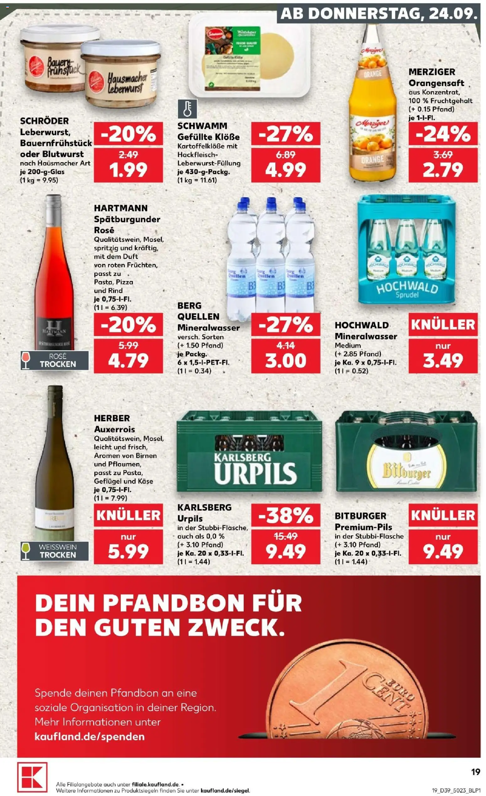 Kaufland Prospekt Völklingen – gültig ab 24.09.2026 | Seite: 19 | Produkte: Bitburger, Weißwein, Mineralwasser, Hackfleisch