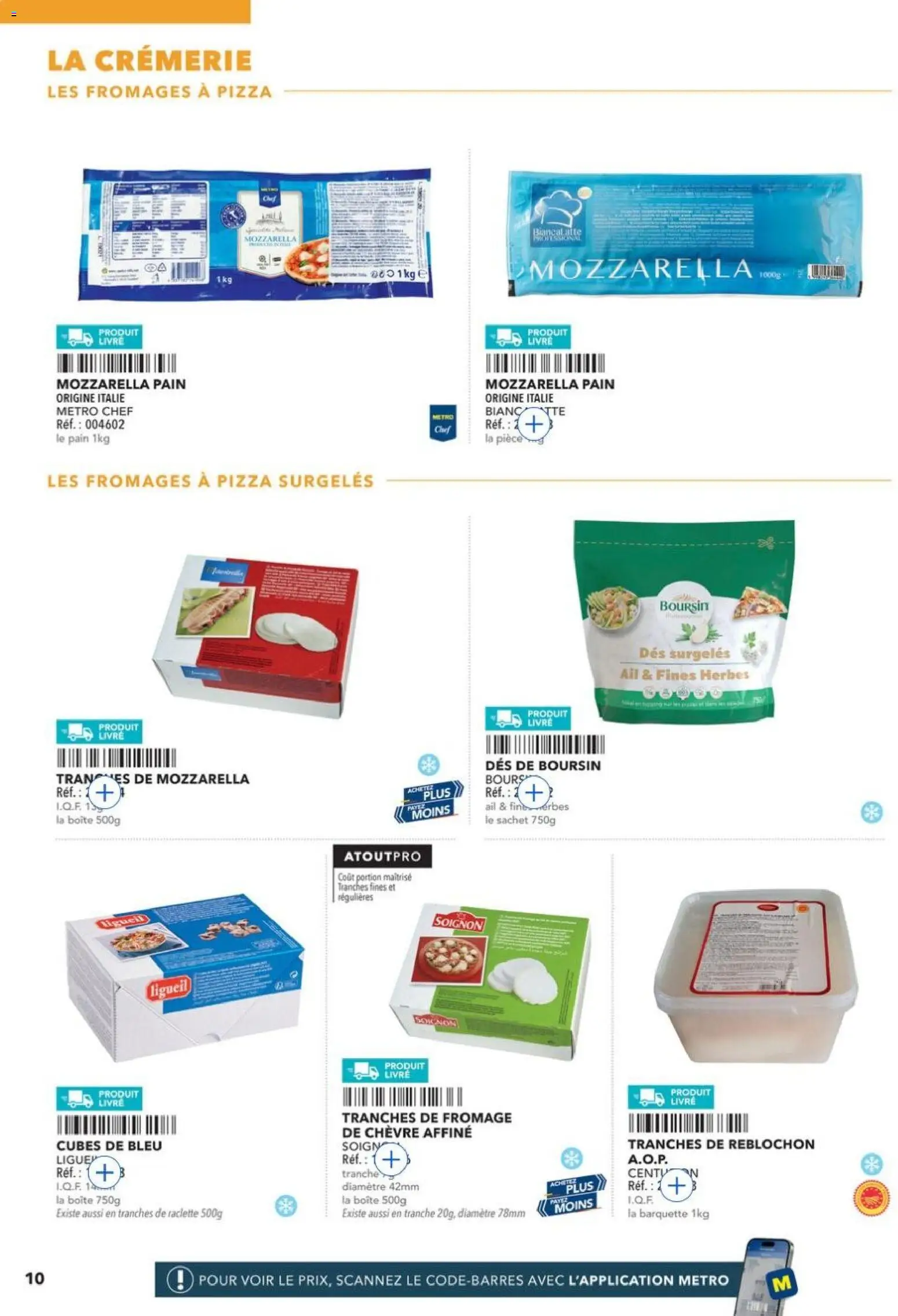 {H1} | Page: 10 | Produits: Mozzarella, Raclette, Pain, Livre
