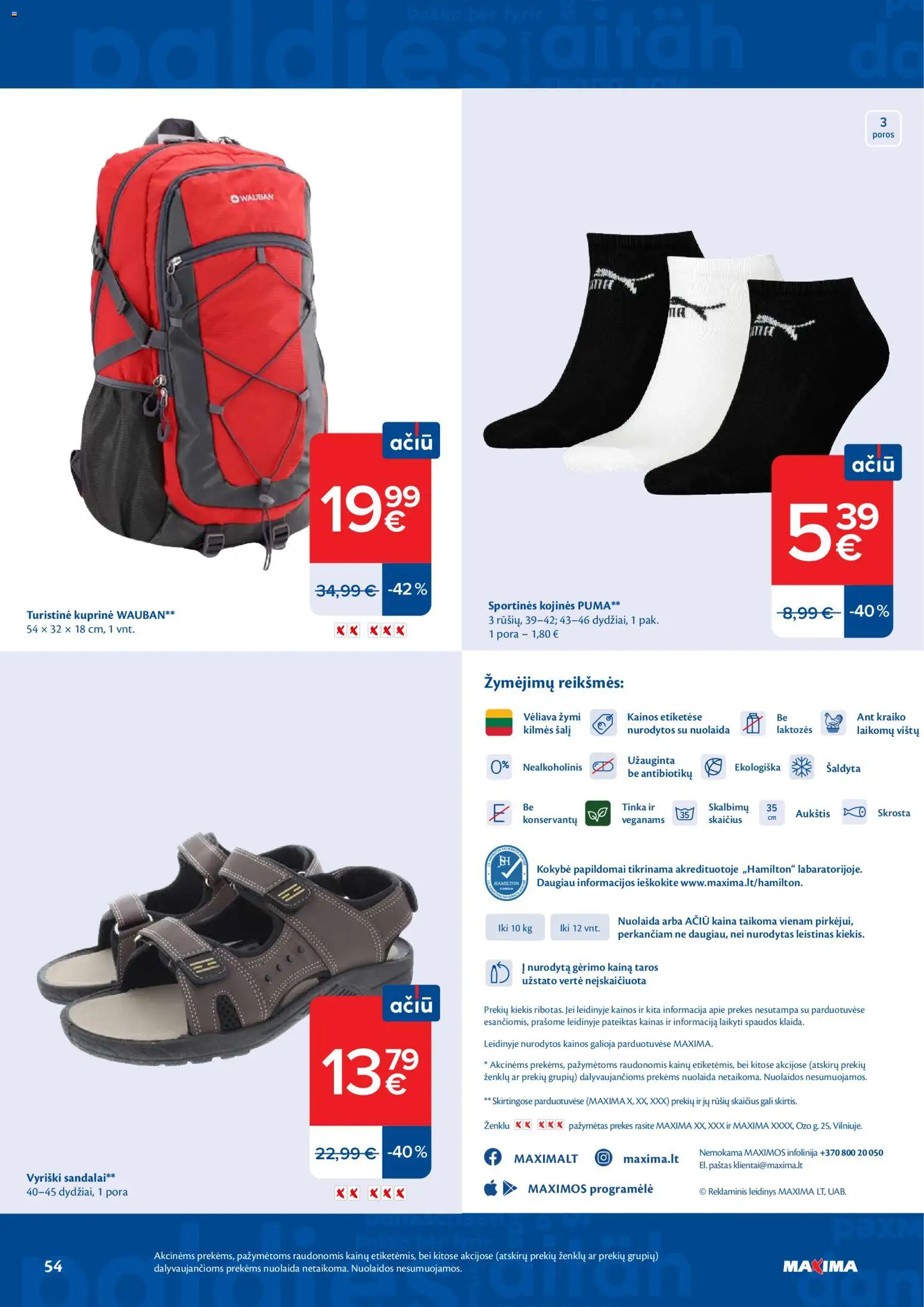 MAXIMA akcijos nuo 16.06.2026 | Puslapis: 54 | Prekių: Kojinės, Sandalai, Kuprinė