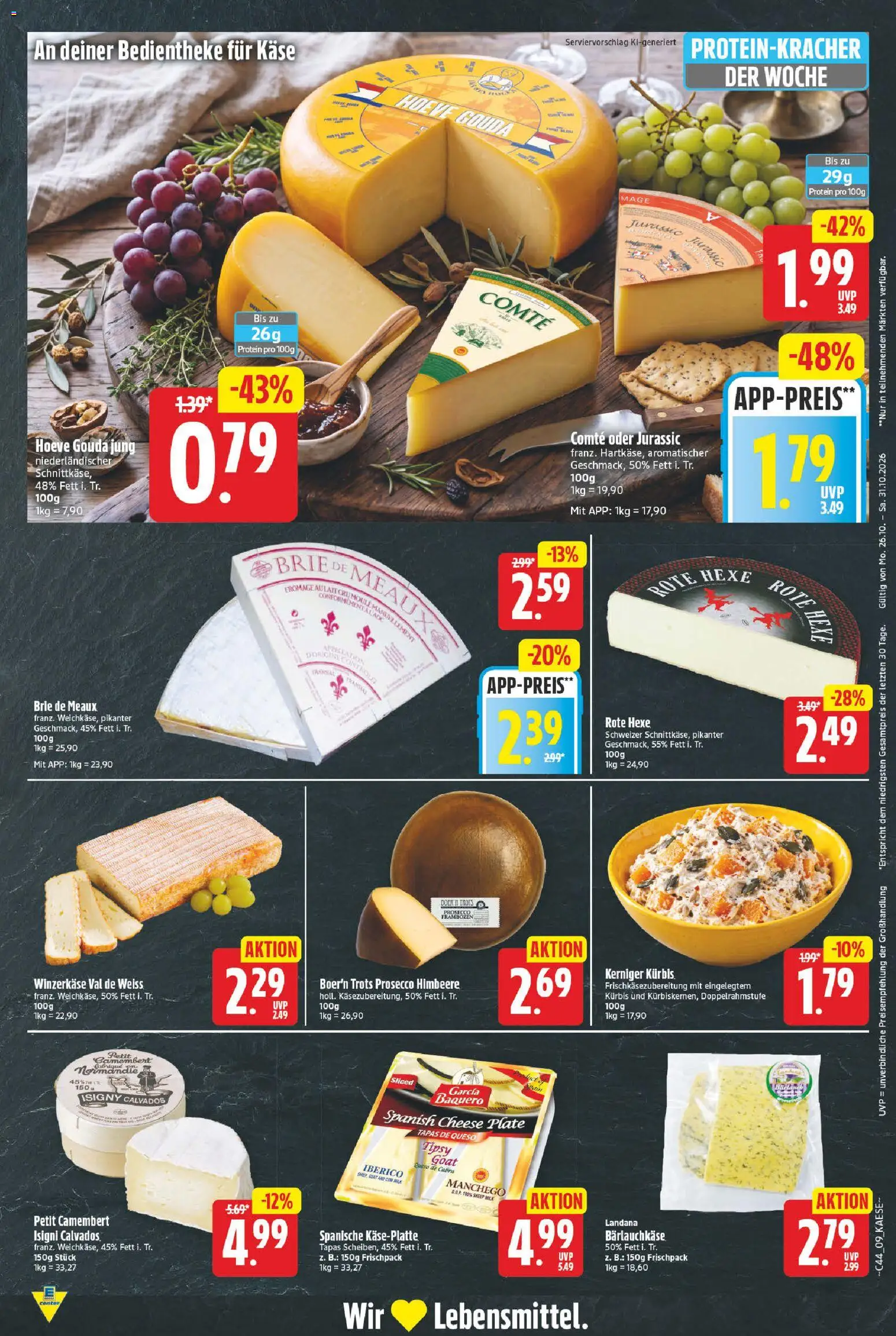 E center Prospekt – gültig ab 26.10.2026 | Seite: 9 | Produkte: Käse, Camembert, Kürbis, Himbeere