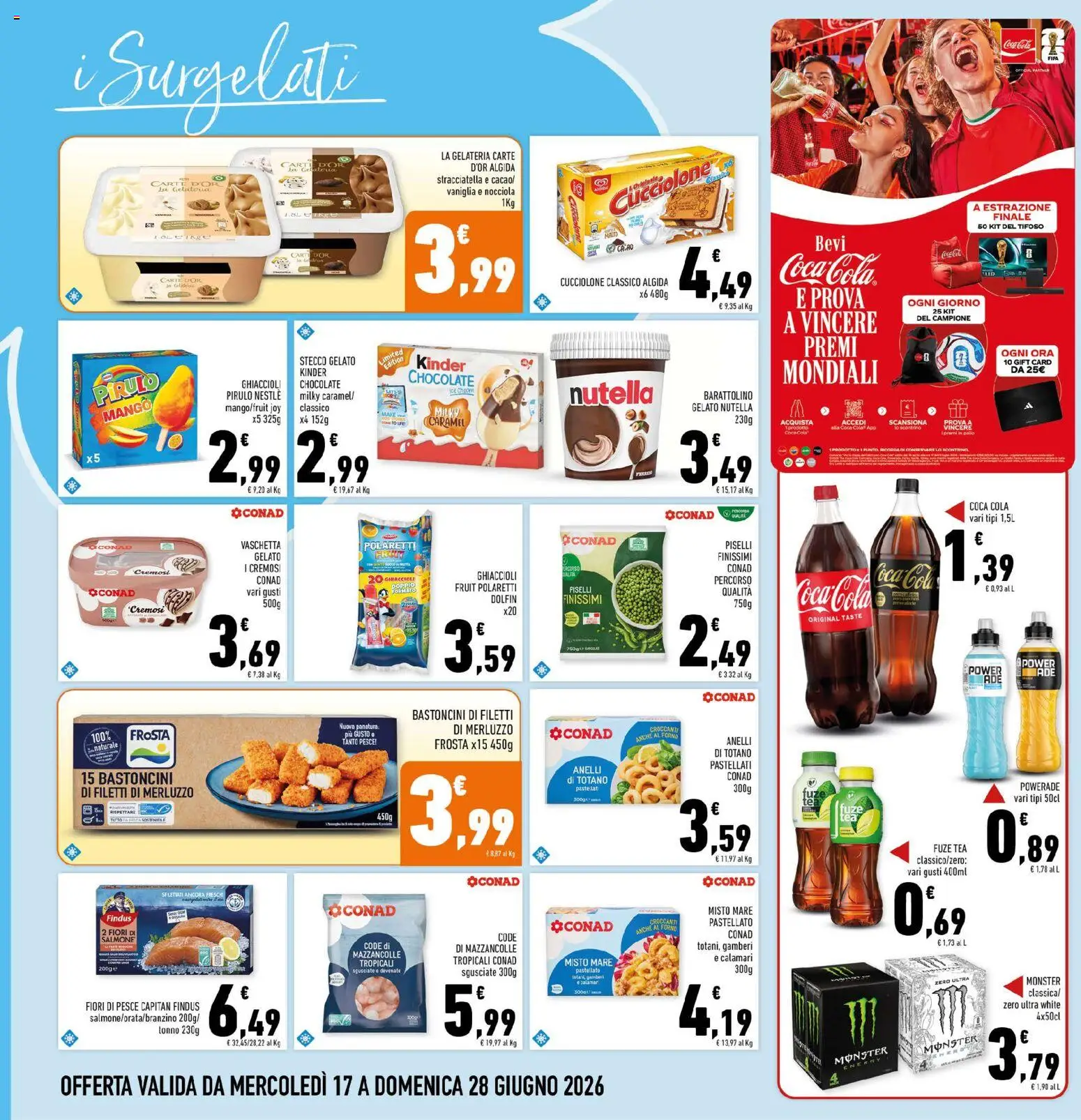 Volantino Conad del 17.06.2026 | Pagina: 14 | Prodotti: Gamberi, Calamari, Piselli, Cacao